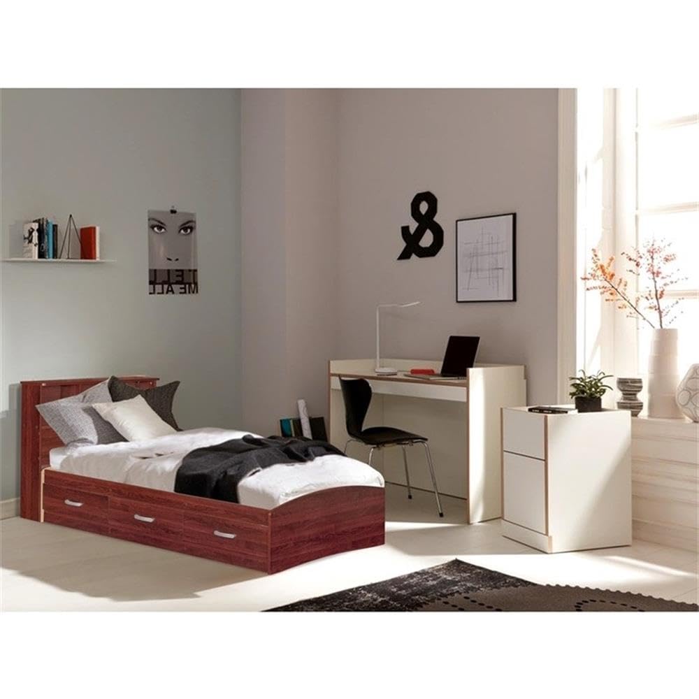 Pemberly Row Modern Wooden Twin Size Captains Bed with Storage Drawers in Rich Mahogany Finish - Perfect for Kids Rooms, Guest Bedrooms & Small Space Living