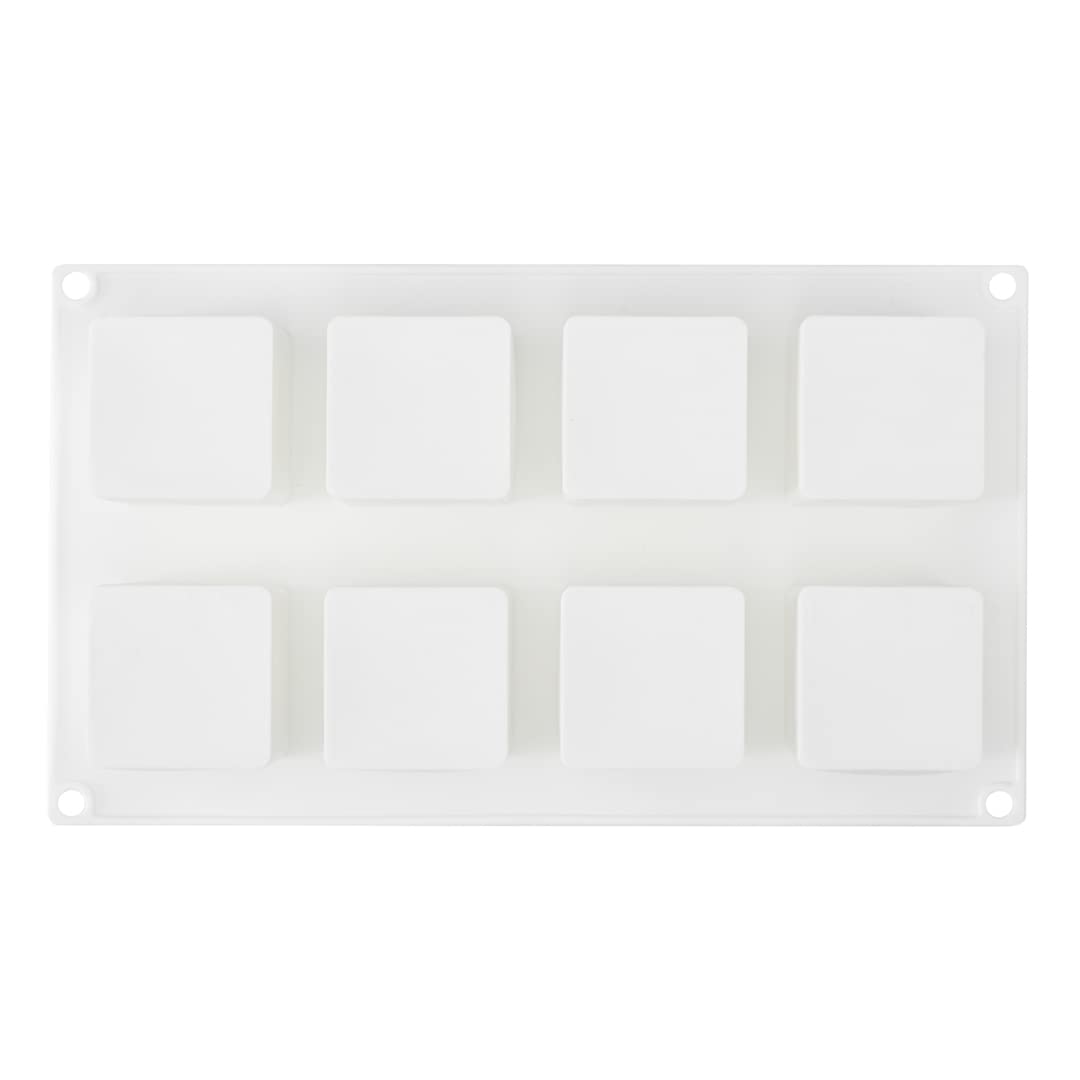 Restaurantware - 8 Cavity Square Cupcake Pan, 10 Oven-Safe Silicone Molds for Baking - Flexible, Freezer-Safe, Non-Stick White Silicone Petit Four Molds - Perfect for Cupcakes, Brownies & Mini Desserts - Home Baking & Professional Pastry Use