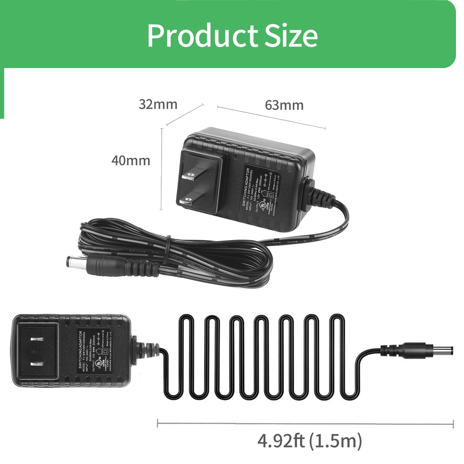 2-Pack AC 100-240V to DC 12V 2A Power Supply Adapter - 12 Volt 2 Amp Power Converter with 5.5mm x 2.1mm Plug - Compatible with CCTV Cameras, DVR/NVR Systems, LED Strip Lights, Routers, Monitors & Keyboards - UL Listed - Perfect for Home Security & Office Electronics