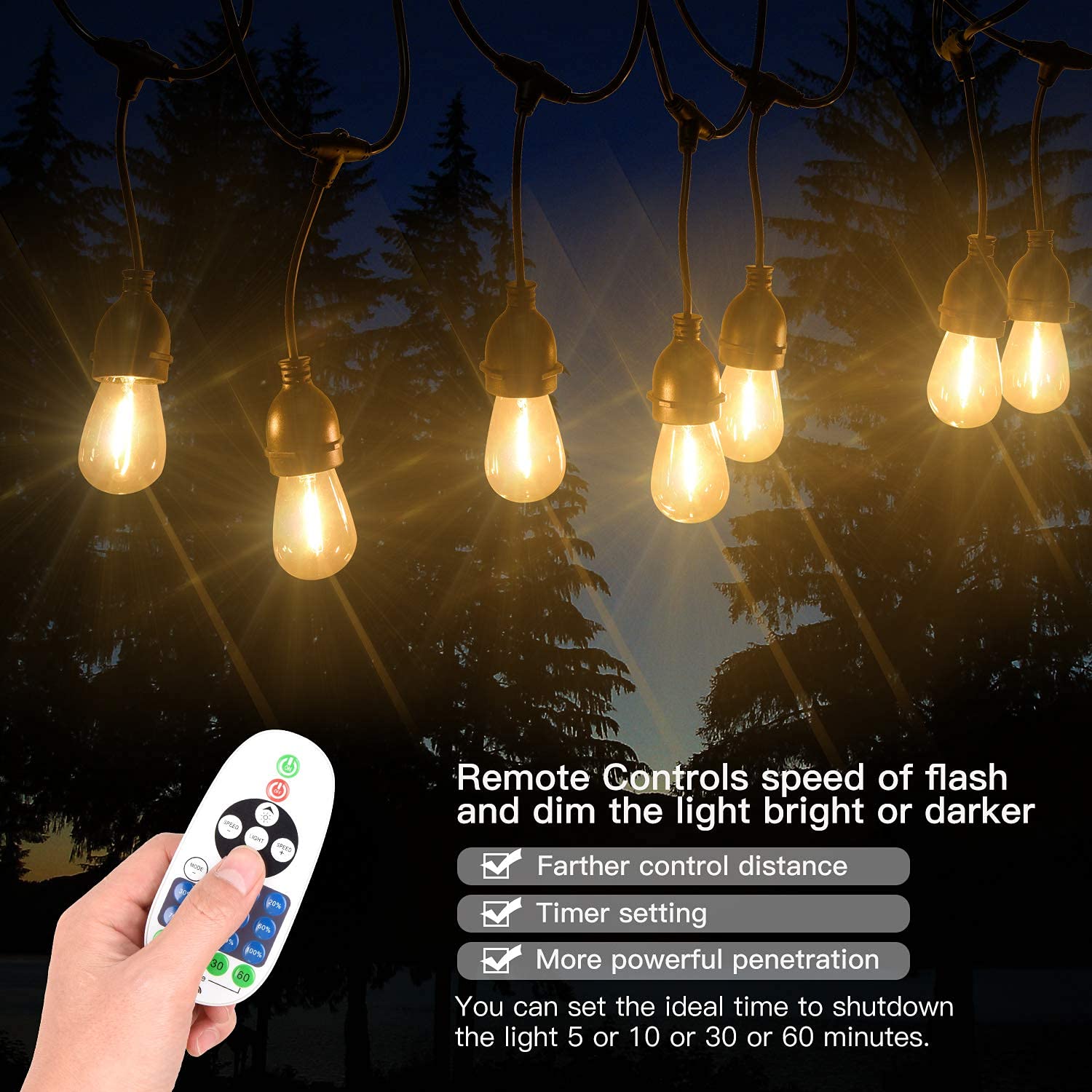 42Ft Outdoor String Lights with 10+2 Spare LED Bulbs - Waterproof Connectable Patio Lights for Garden, Terrace, Wedding & Christmas Decor - Perfect for Backyard Parties, Patio Dining & Holiday Lighting