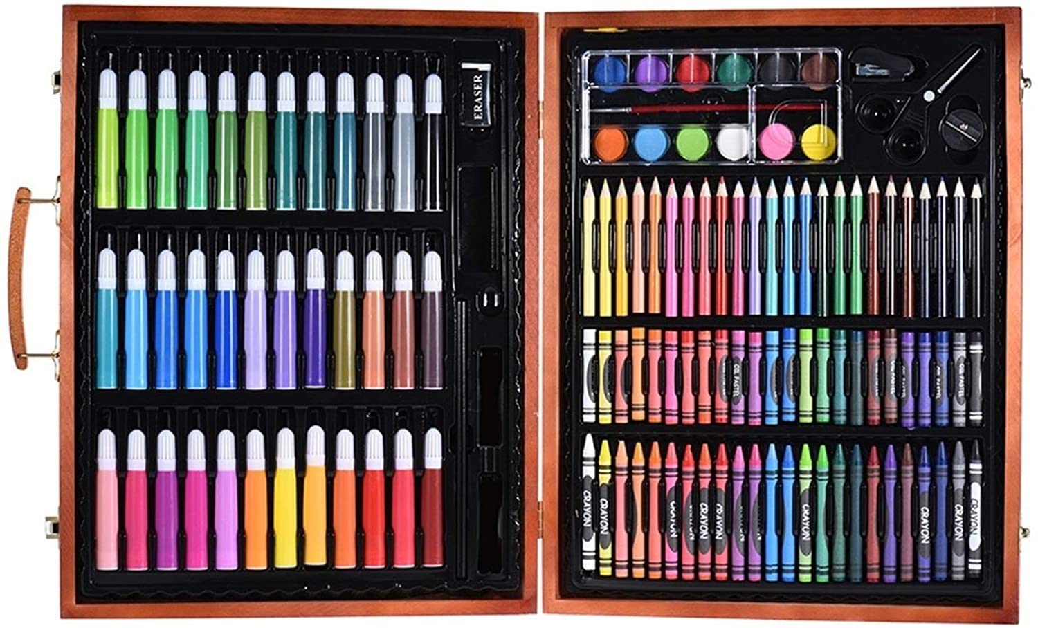 Premium 150-Piece Kids Art Set with Oil Pastels, Colored Pencils & Painting Supplies in Portable Wooden Box - Creative Drawing Kit for Boys & Girls - Perfect for School Projects, Home Crafts & Travel Activities