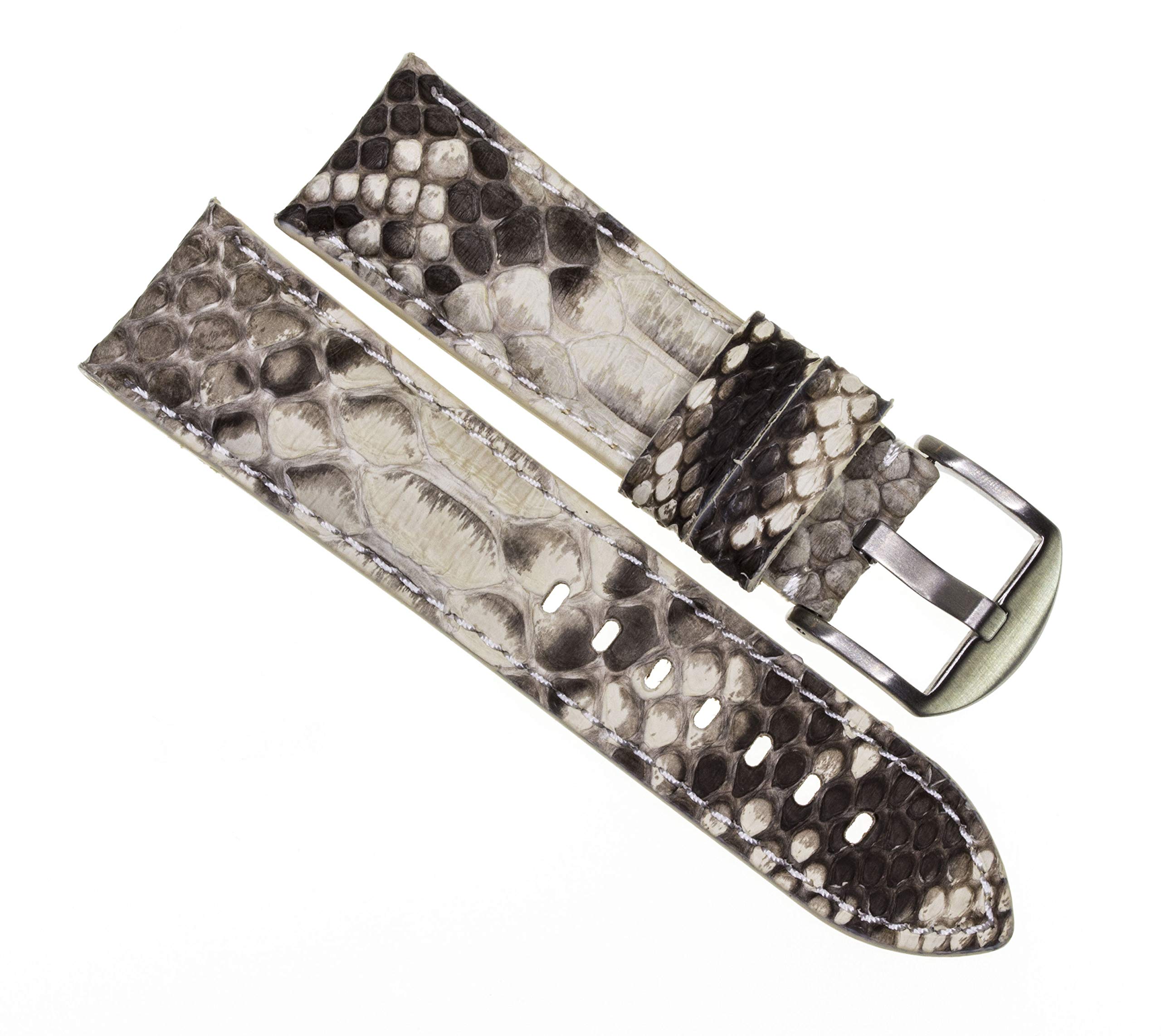 22mm Genuine Python Skin Leather Watch Band - Cream White Strap with Brushed Tang Buckle for Breitling Watches | Luxury Replacement Strap for Dress Watches & Formal Occasions