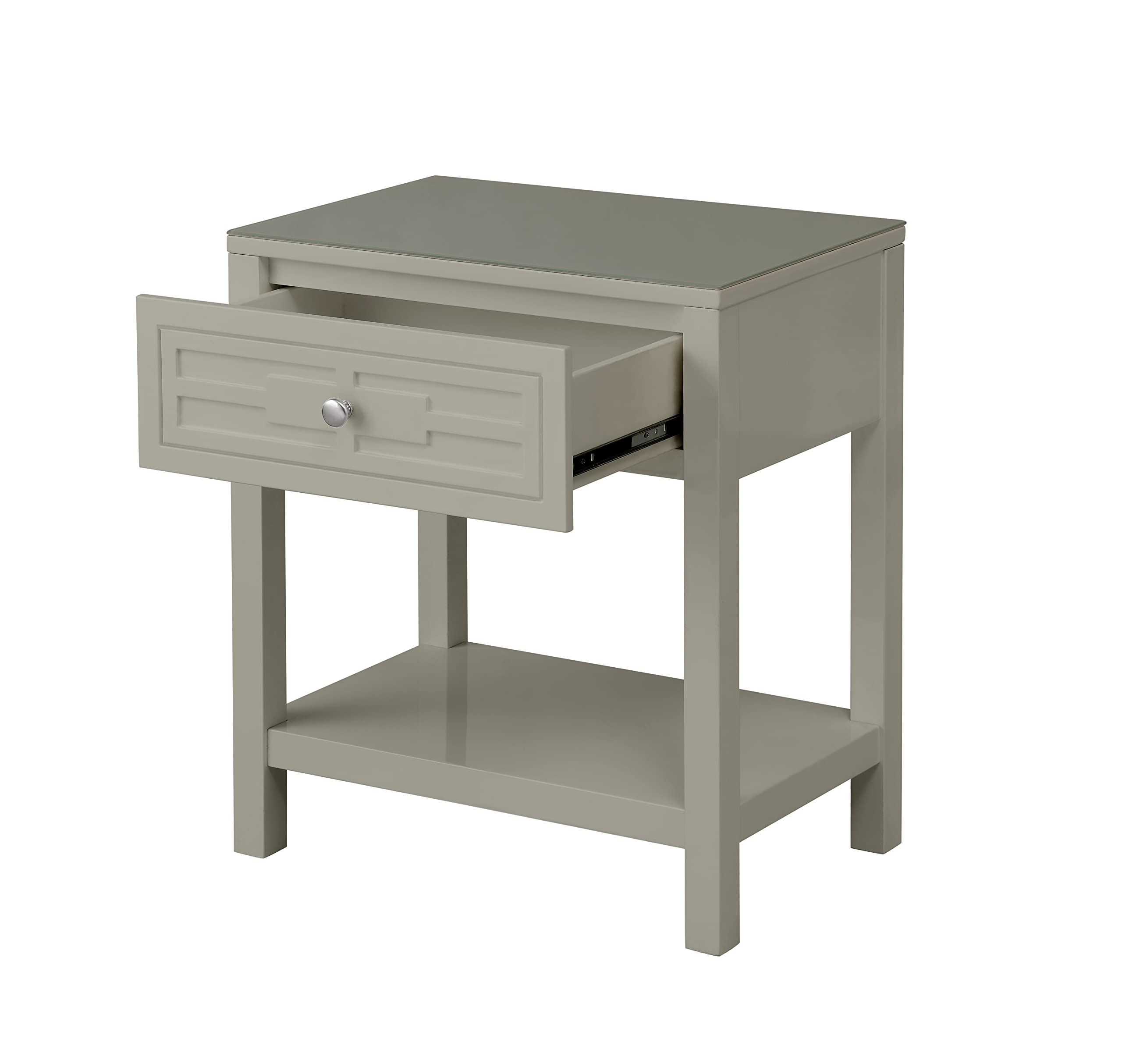 Lilola Home Dylan Taupe Wooden End Table with Glass Top and Drawer - Modern Nightstand for Bedroom, Living Room & Office - Stylish Side Table for Small Spaces & Home Decor