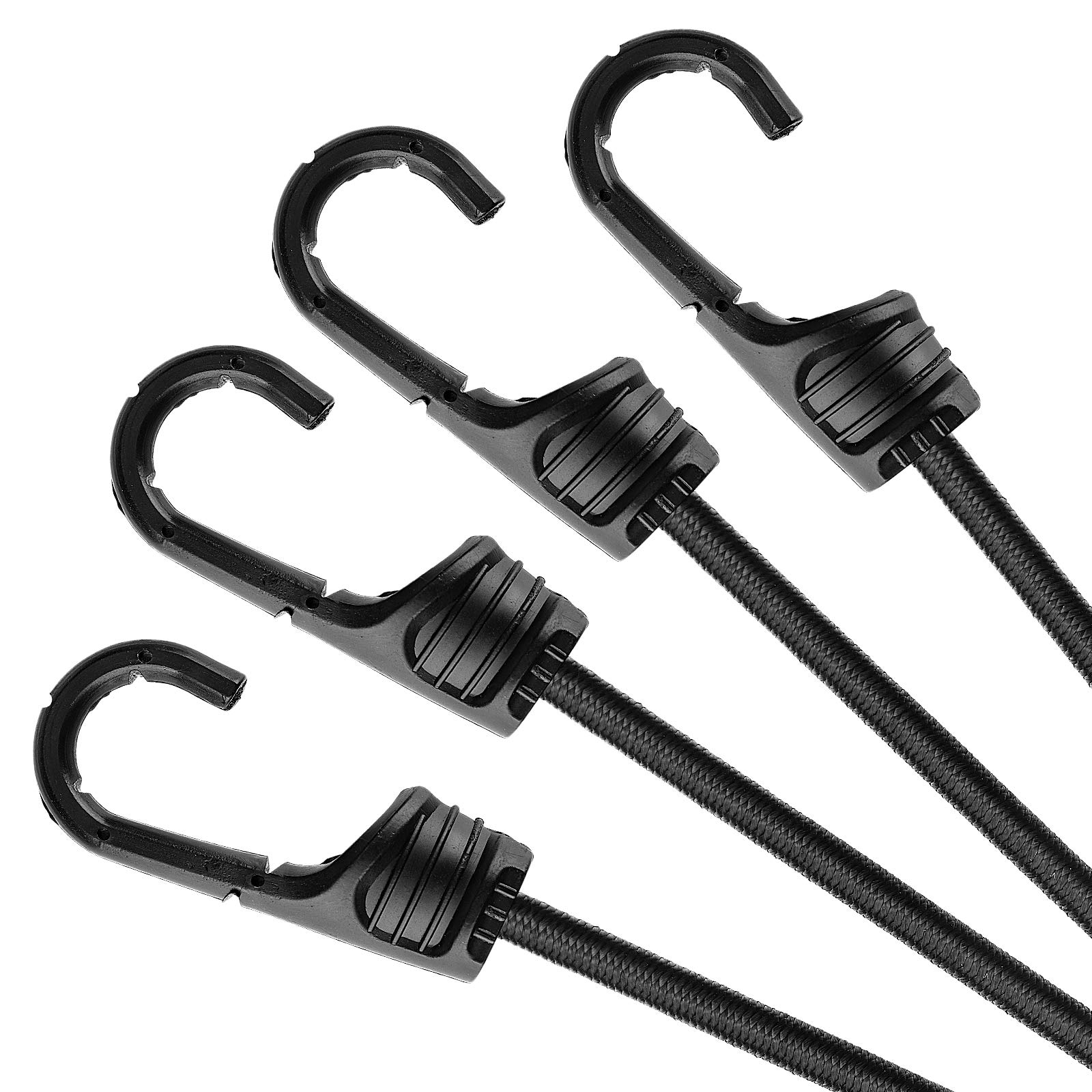 48 Inch Heavy Duty Black Bungee Cords with Hooks - 4 Pack for Camping, Cargo Securing, Outdoor Gear & DIY Projects