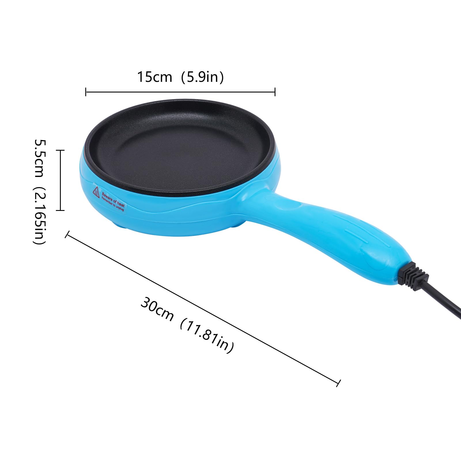 6-Inch Non-Stick Electric Skillet - Rapid Heating Mini Griddle for Pancakes, Eggs & Snacks | Portable Breakfast & Lunch Solution for Dorms, Offices & Travel | Blue/Yellow/Pink (Blue)