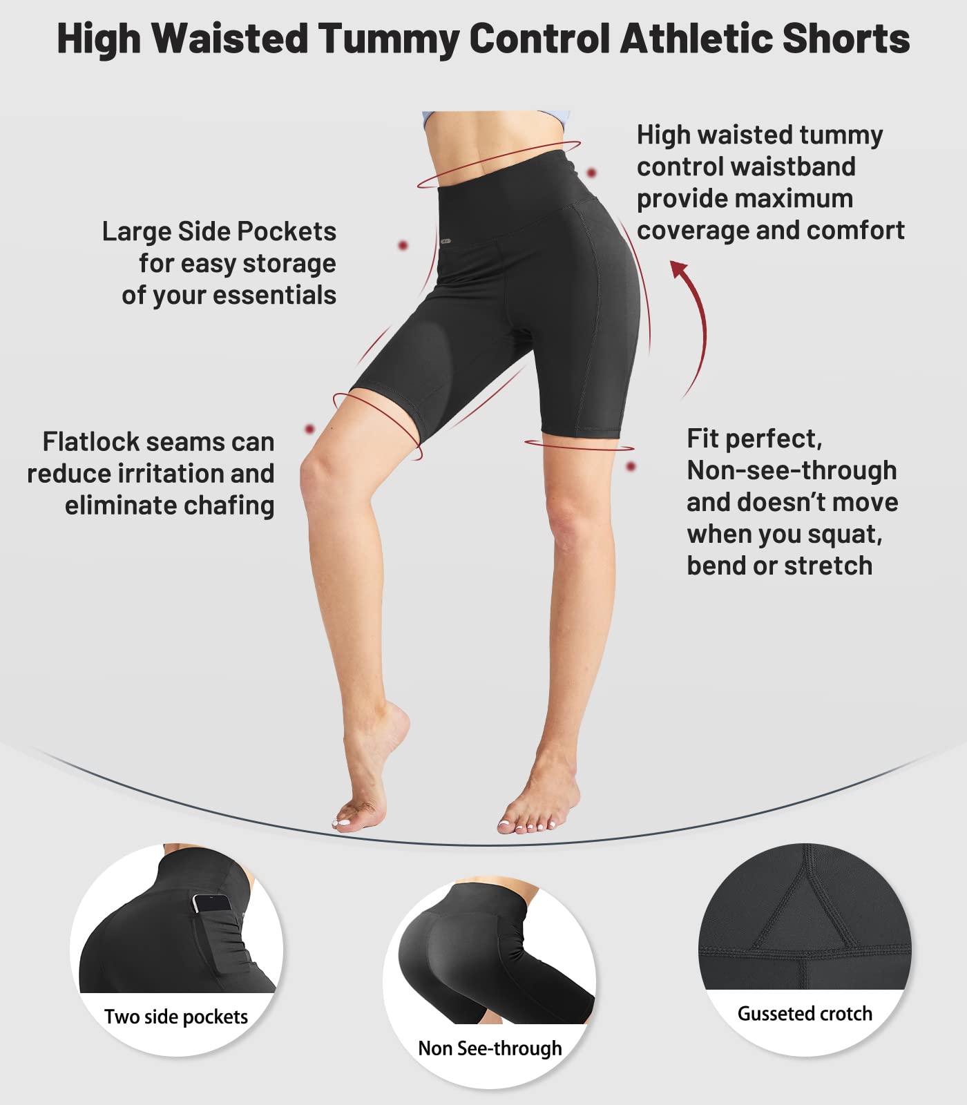 MIER Women's High Waist Yoga Shorts - 8 Inch Compression Biker Shorts with Side Pockets & Tummy Control for Workout, Running, Gym & Lounge Wear