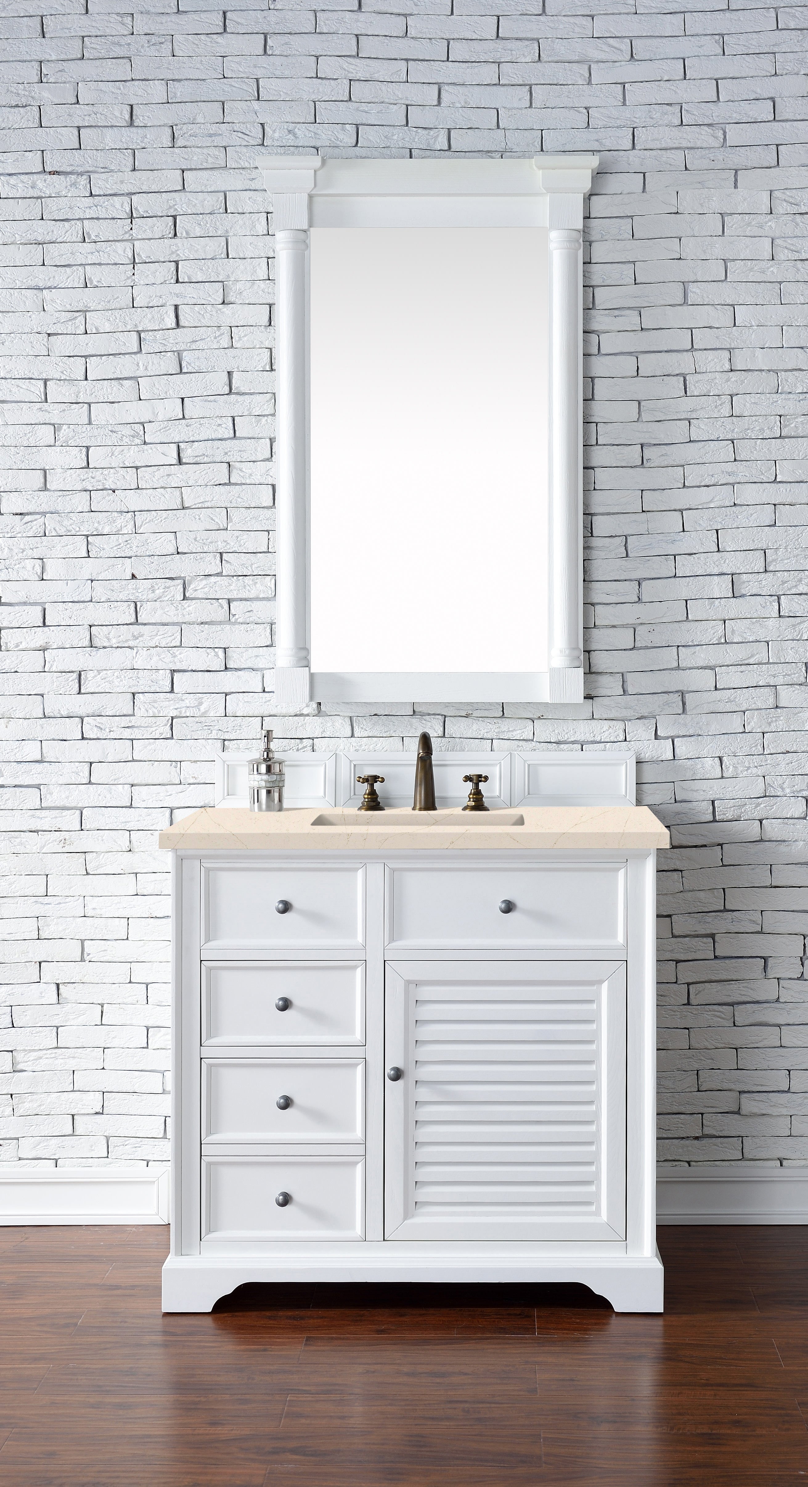 Savannah 36 Inch Single Bathroom Vanity Set with 3CM Eternal Marfil Quartz Countertop - Bright White Finish | Perfect for Master Bath, Guest Bath & Powder Room Remodeling