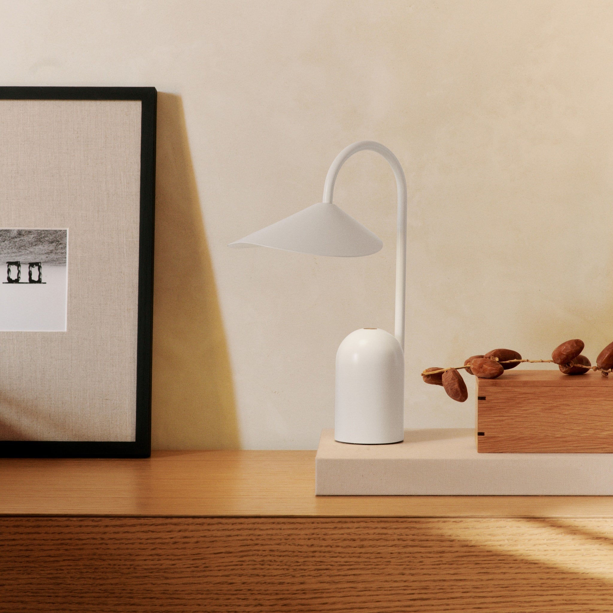FERM LIVING Arum Portable Lamp - Modern White LED Table Light for Bedroom, Living Room & Outdoor Use