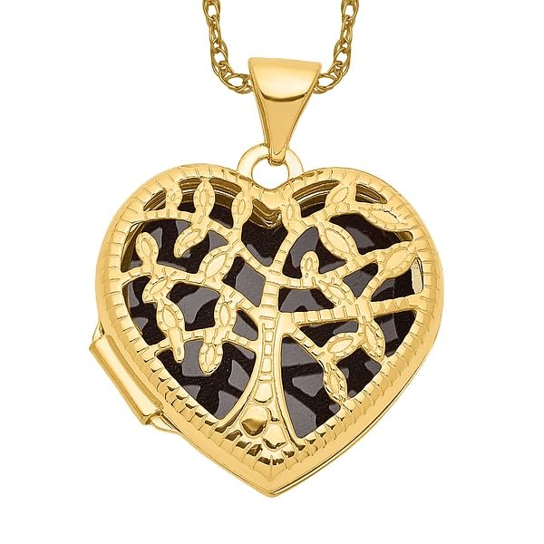 14K Solid Yellow Gold Tree of Life Heart Locket Necklace - Personalized Photo Pendant Charm for Women - Perfect Gift for Anniversary, Birthday & Valentine's Day - Jewelry for Special Occasions & Everyday Wear