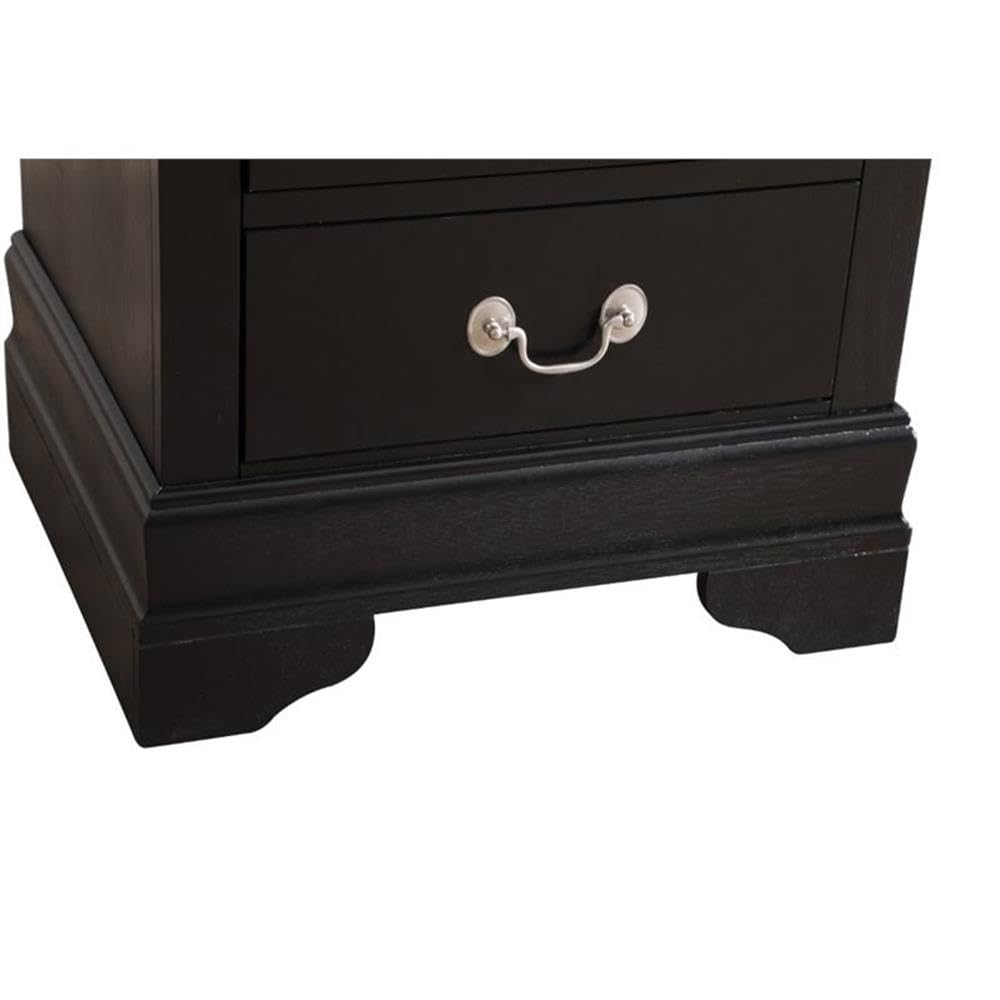 Glory Furniture Louis Phillipe 2 Drawer Nightstand in Black - Elegant Bedside Table for Bedroom Decor & Storage | Perfect for Master Bedroom, Guest Room, or Apartment