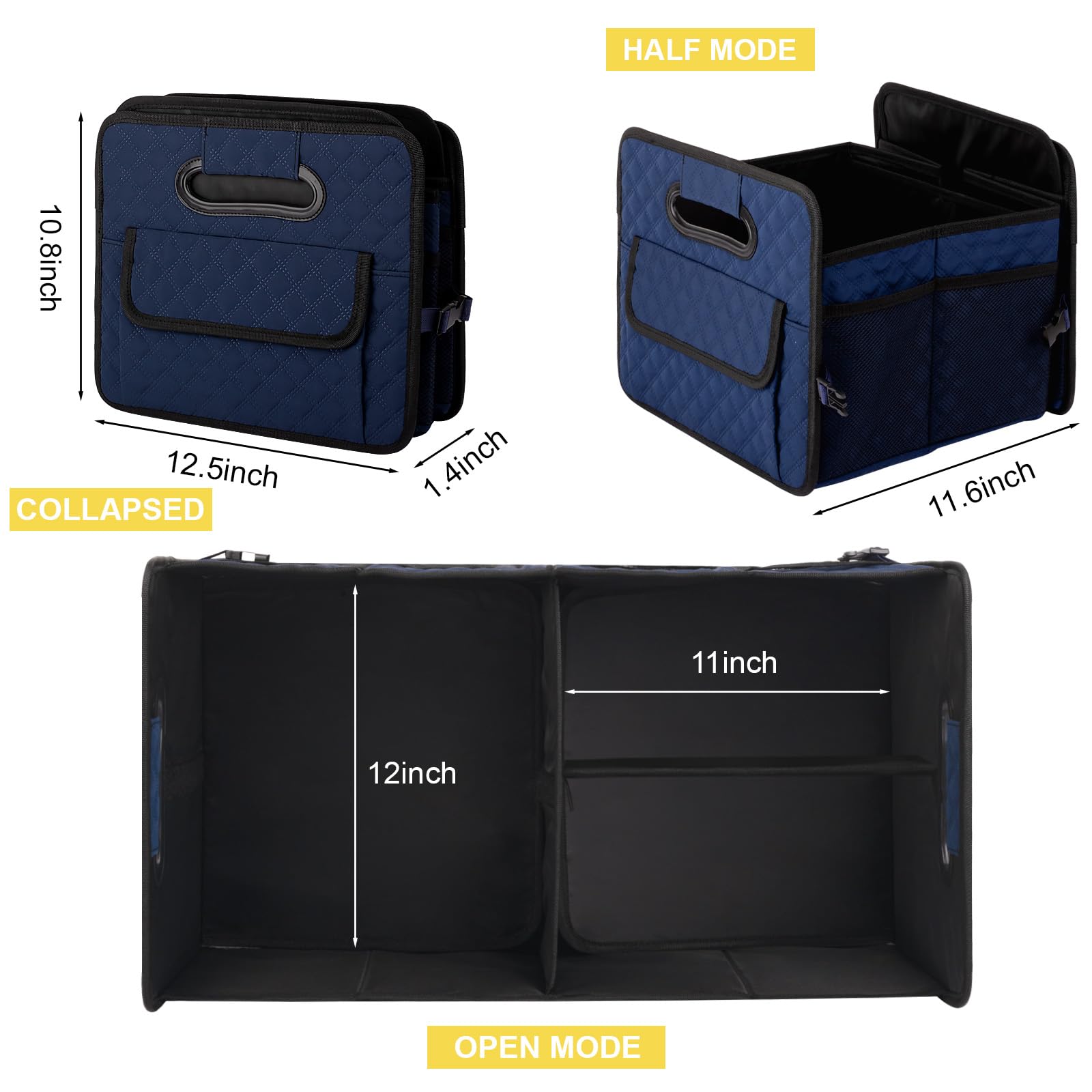 JiatuA Collapsible Car Trunk Organizer for SUV - Multi-Compartment Storage Container Box with Adjustable Dividers - Car Accessories for Women & Men (Dark Blue) - Perfect for Road Trips, Grocery Shopping & Family Outings