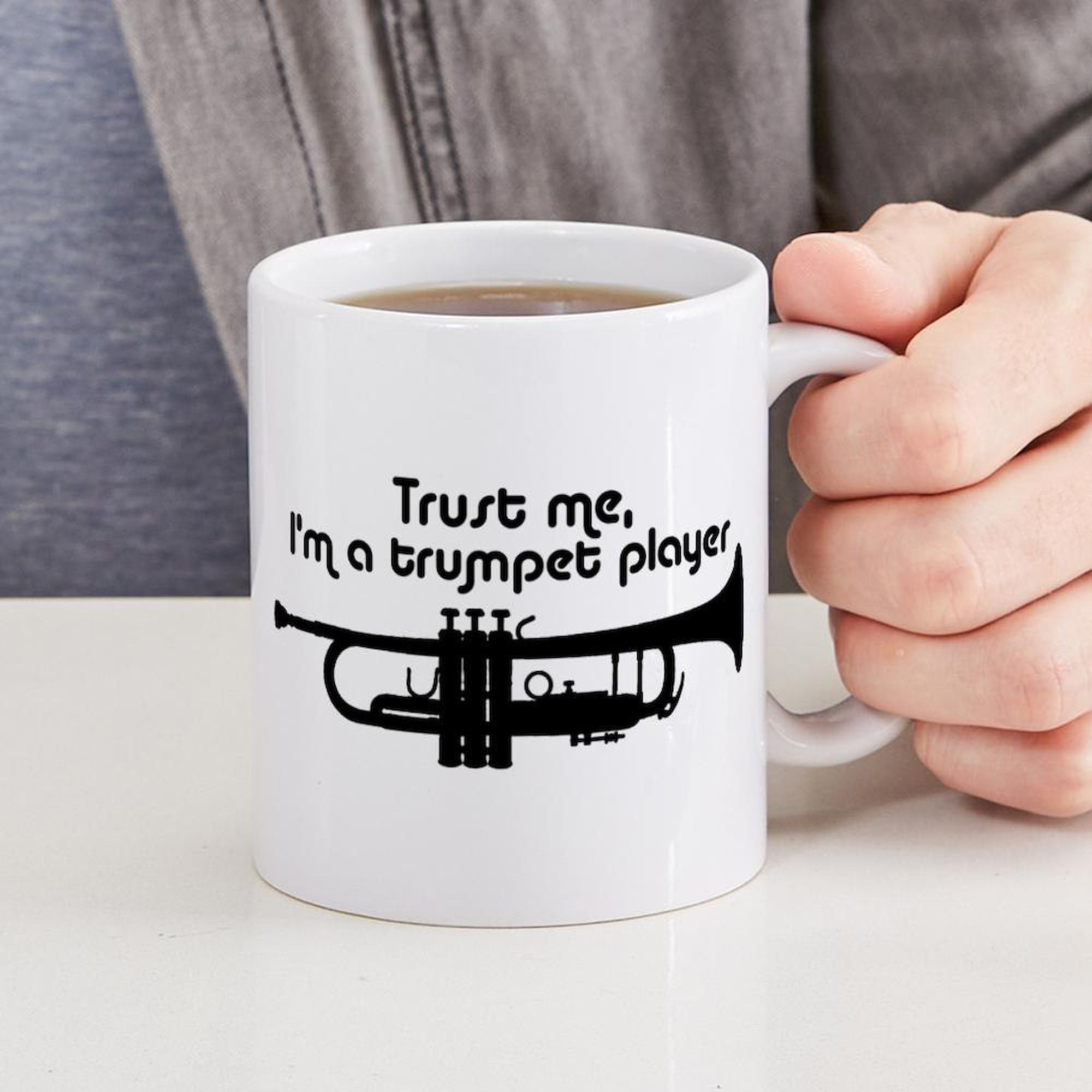 Trumpet Player Mug - 11 oz (325 ml) Ceramic Coffee Cup with Handle - Perfect Gift for Musicians, Music Teachers & Band Members - Great for Tea, Hot Chocolate & Office Use