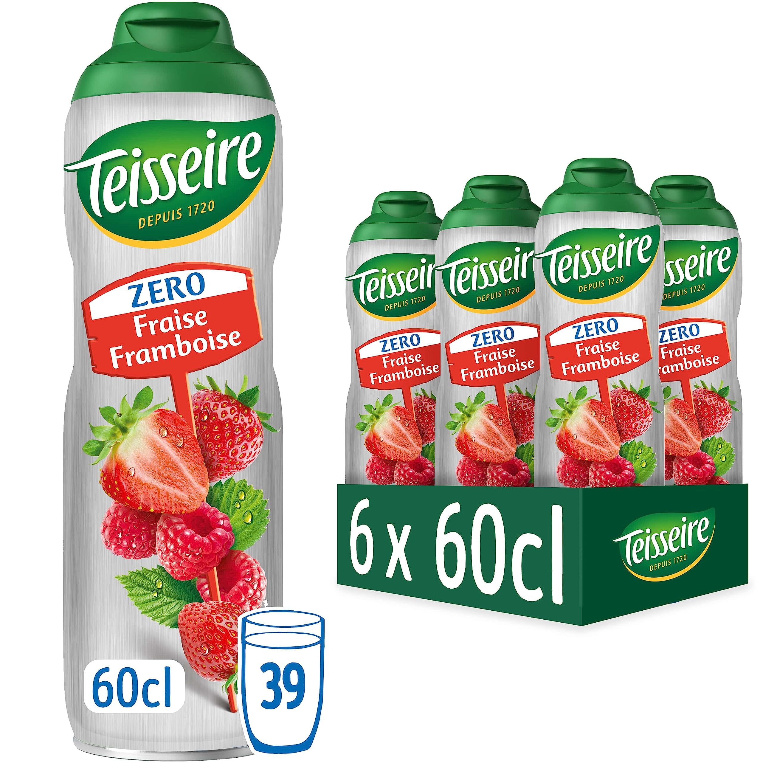 Teisseire Strawberry Raspberry Sugar-Free Syrup for Refreshing Drinks, 6x600ml - Perfect for Cocktails, Mocktails, Lemonades & Desserts