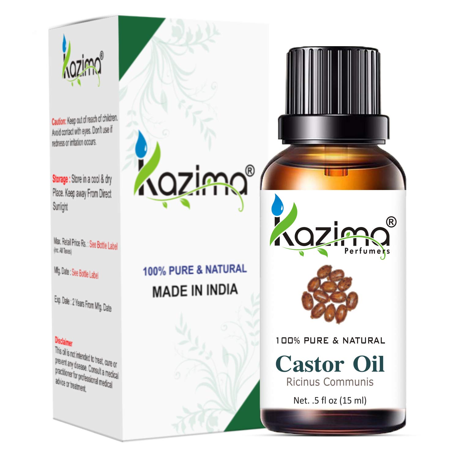 KAZIMA Pure Castor Oil & Eucalyptus Oil Combo - 100% Natural Undiluted Hair Growth Treatment for Scalp Nourishment, Dandruff Control & Skin Moisturization (15ml Each) - Perfect for DIY Hair Masks & Aromatherapy