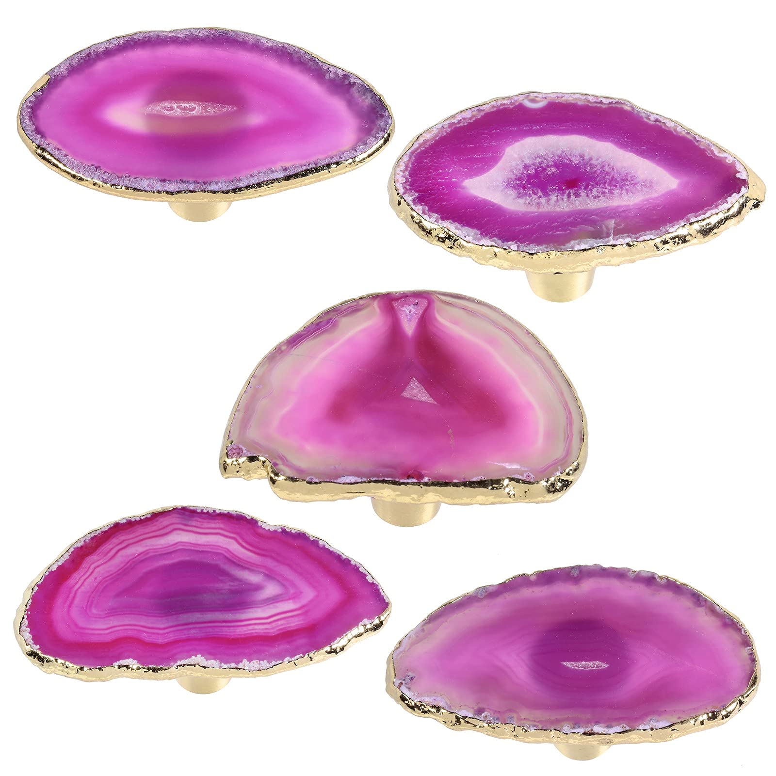 Amogeeli 4pcs Gold Plated Agate Slice Cabinet Knobs - Brass Stone Drawer Pull Handles with Screws for Dresser, Closet & Furniture Hardware (Boho Home Decor)