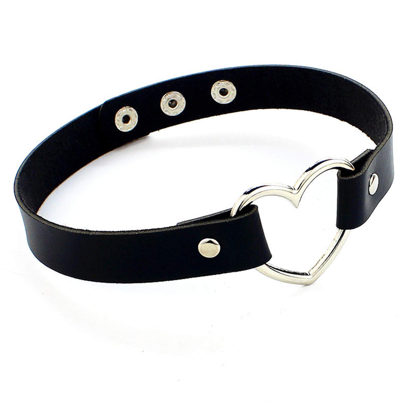 GOMYIE Punk Heart Choker Necklace for Women & Men - Gothic Love Heart Leather Collar with Chain - Black - Perfect for Goth, Punk, and Alternative Fashion Lovers