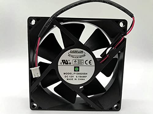 EVERFLOW F128025SH 12V 0.19A 8025 Cooling Fan - High Performance 12V DC Brushless Fan for PC, Electronics, and Cooling Systems - Perfect for Computer Cases, Servers, and Industrial Equipment