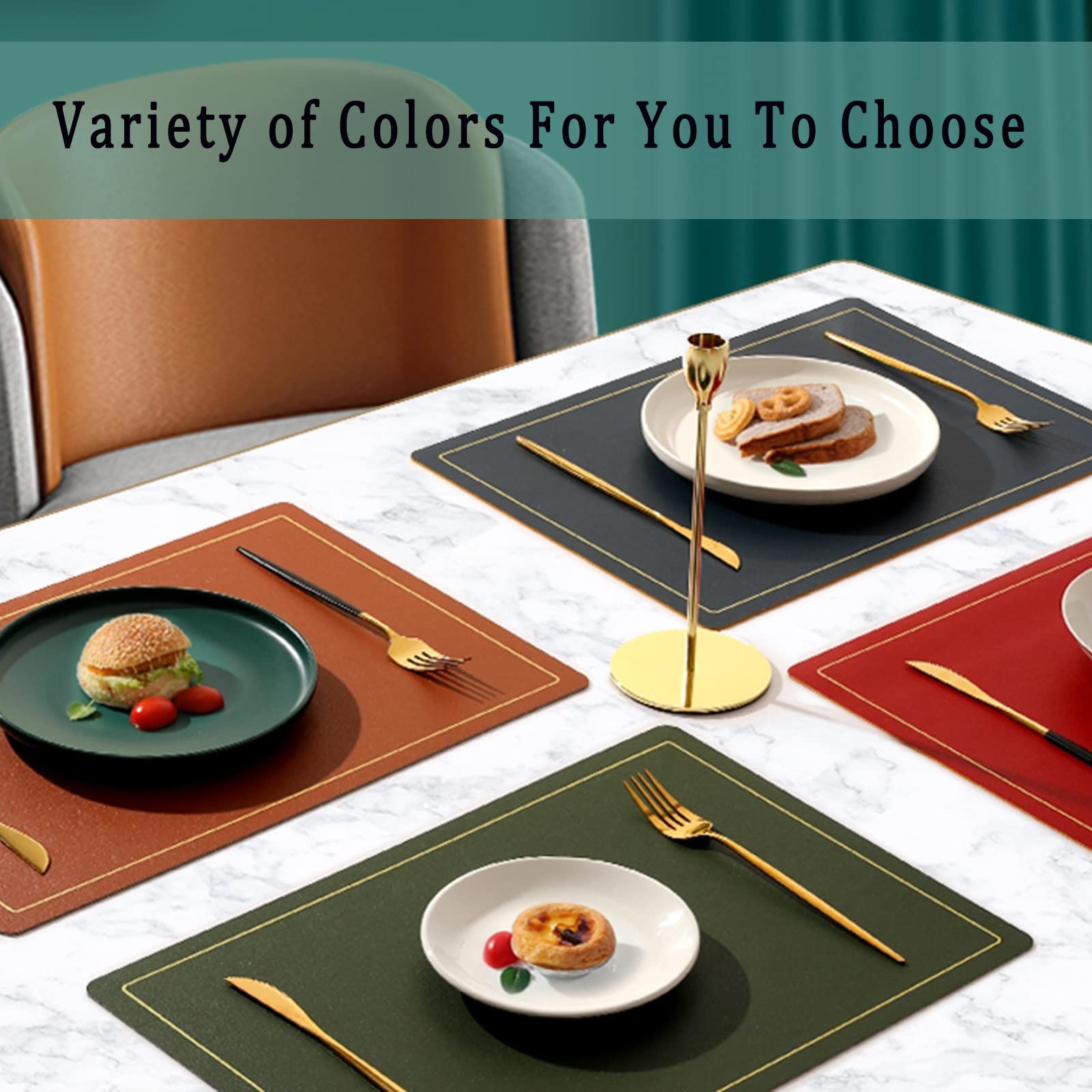 Premium Leather Placemats Set of 4 with Matching Coasters - Non-Slip Heat-Resistant Washable Table Mats for Dining Table - Modern Gray Placemats for Home, Restaurant & Office Use
