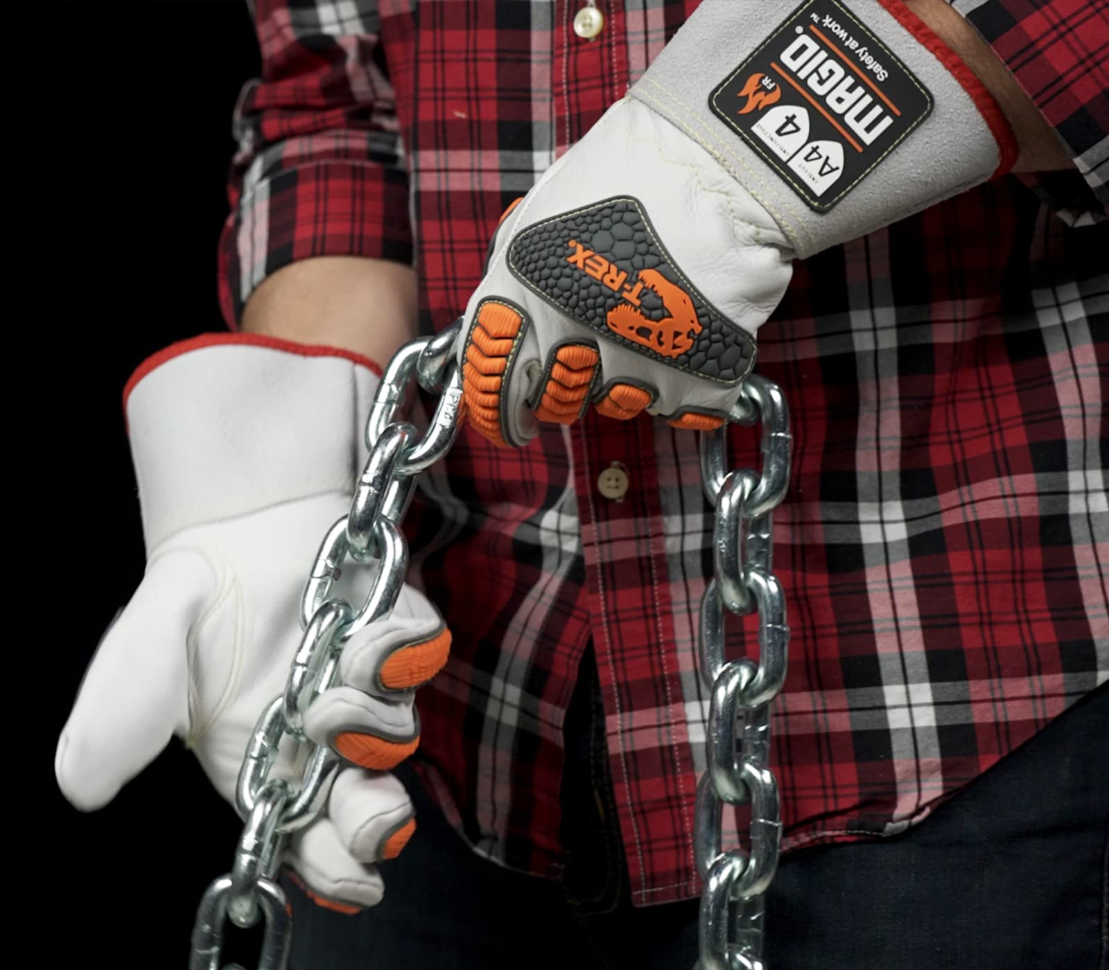 T-REX TRX848M Inferno Series Heat Resistant Welding Gloves - 12 Pairs Full Leather Work Gloves, Size 8/M (Red & Gray) - Ideal for Metalworking, Forging & High-Temperature Industrial Applications