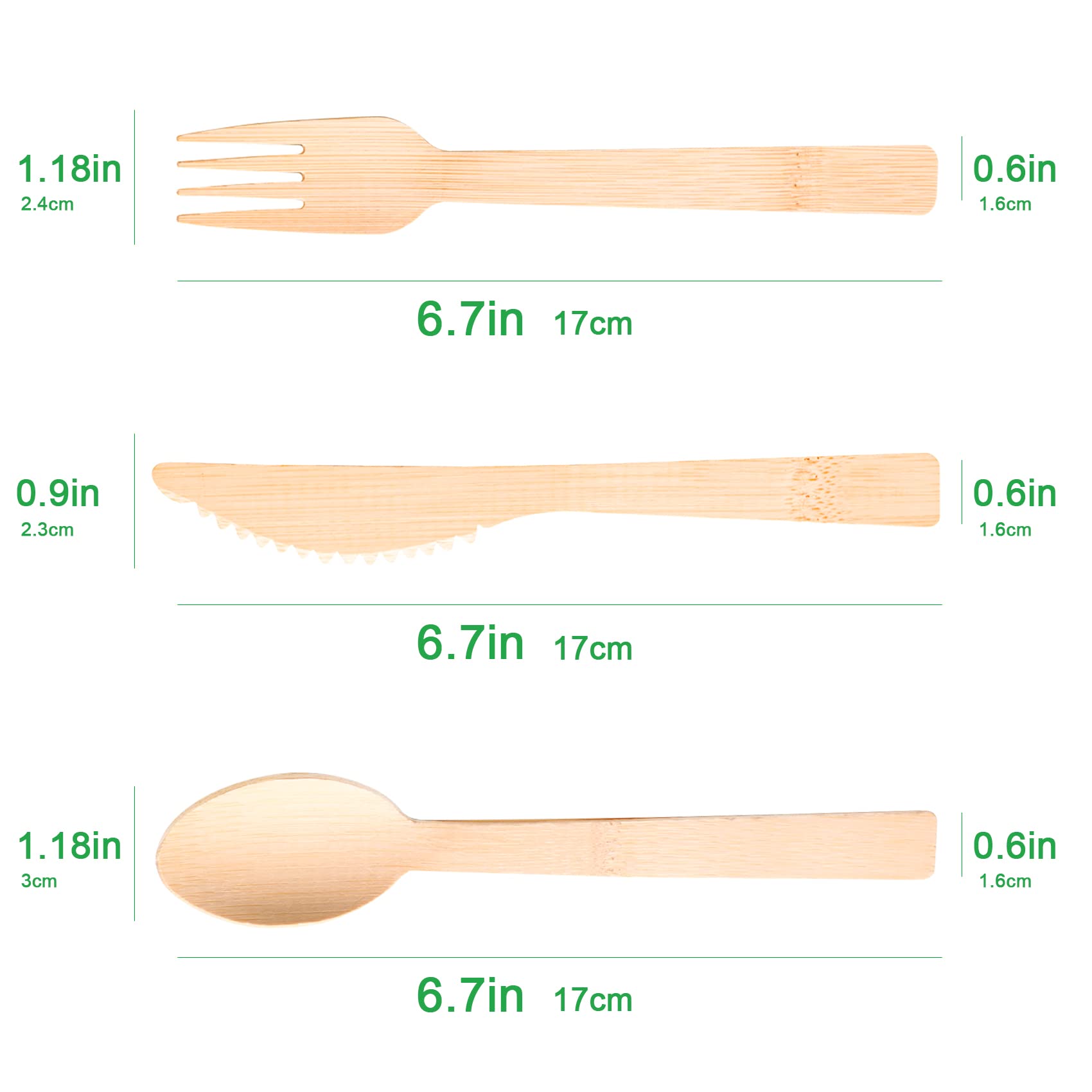 Eco-Friendly Bamboo Cutlery Set - 100 Pieces (50 Forks, 25 Spoons, 25 Knives) | 6.7