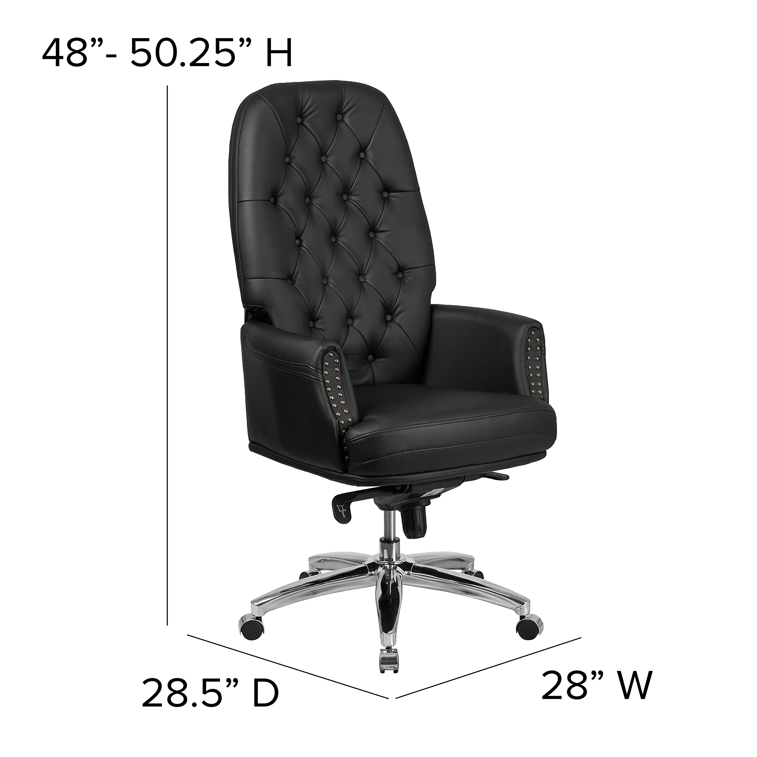 Premium High Back Ergonomic Office Chair - Black Genuine Leather with Lumbar Support & Adjustable Features for Home & Executive Workspaces - Ideal for Long Hours of Comfortable Sitting & Productivity