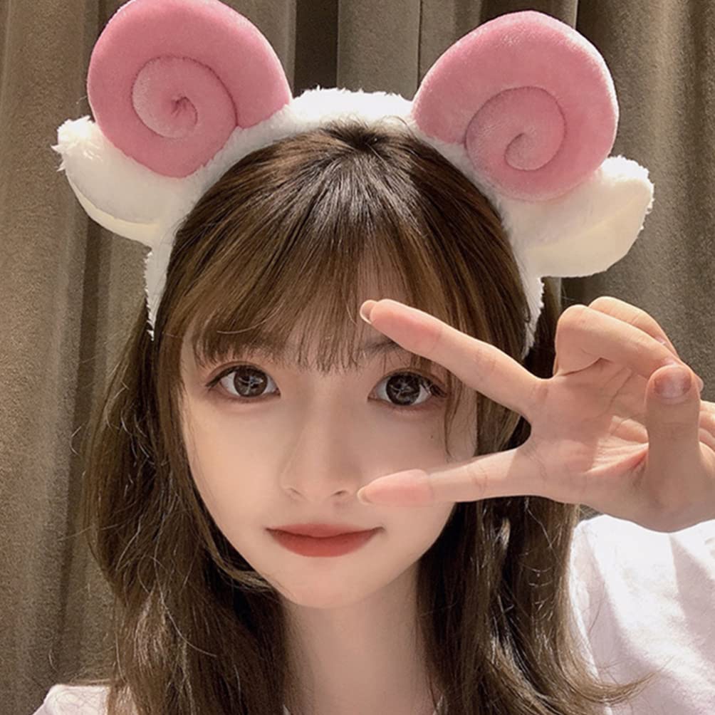 VALICLUD 2 Pack Soft Plush Sheep Ears Headband - Cute Lamb Ear Hair Band for Women & Girls (Pink) - Perfect for Makeup, Shower, Face Washing, Cosplay & Everyday Use