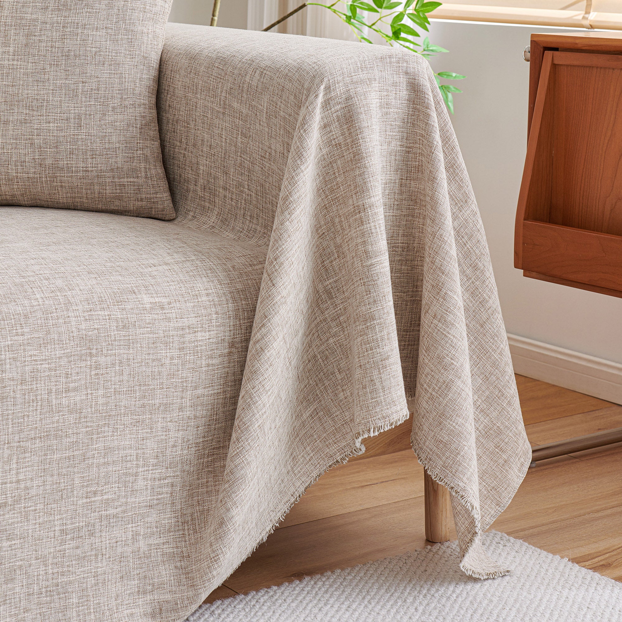 Premium Faux Linen Sofa Cover - Stretchable Furniture Protector for Couches, Sectionals & Loveseats - Washable Slipcover for Home Decor & Pet Protection - Perfect for Living Room, Bedroom & Office Use