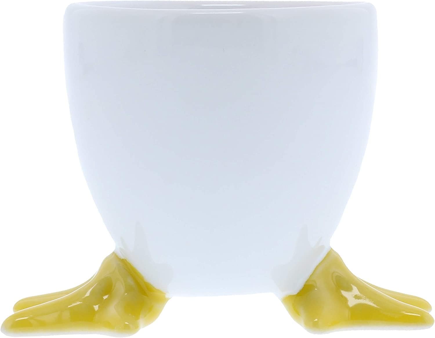Set of 4 White Chicken Footed Egg Cups with Yellow Feet - Fun Farmhouse Kitchen Decor for Easter Brunch or Breakfast Table Setting