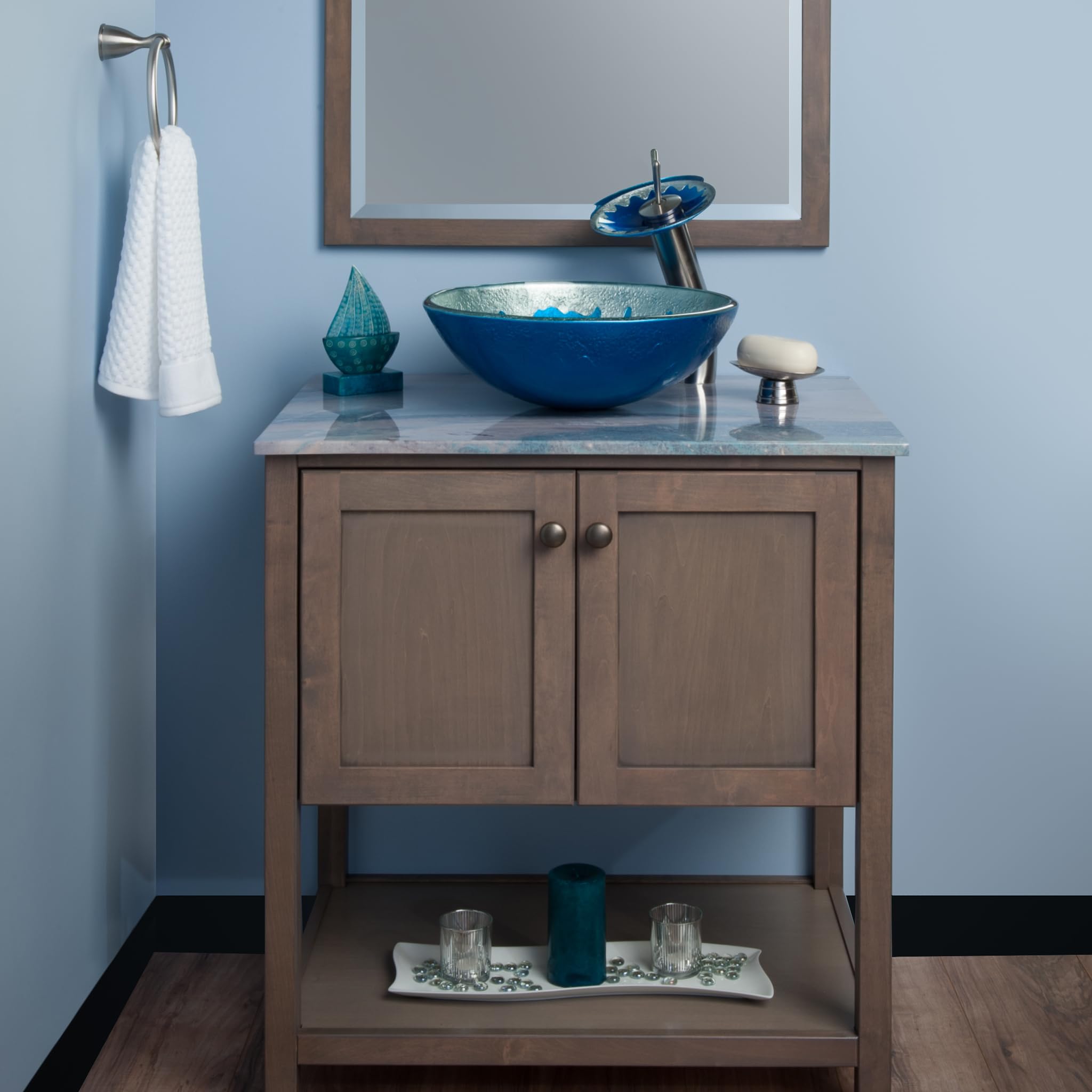 Novatto DIACCIO Glass Vessel Bathroom Sink Set with Brushed Nickel Faucet - Modern Above Counter Basin for Bathroom Vanity, Powder Room, and Guest Bath Decor
