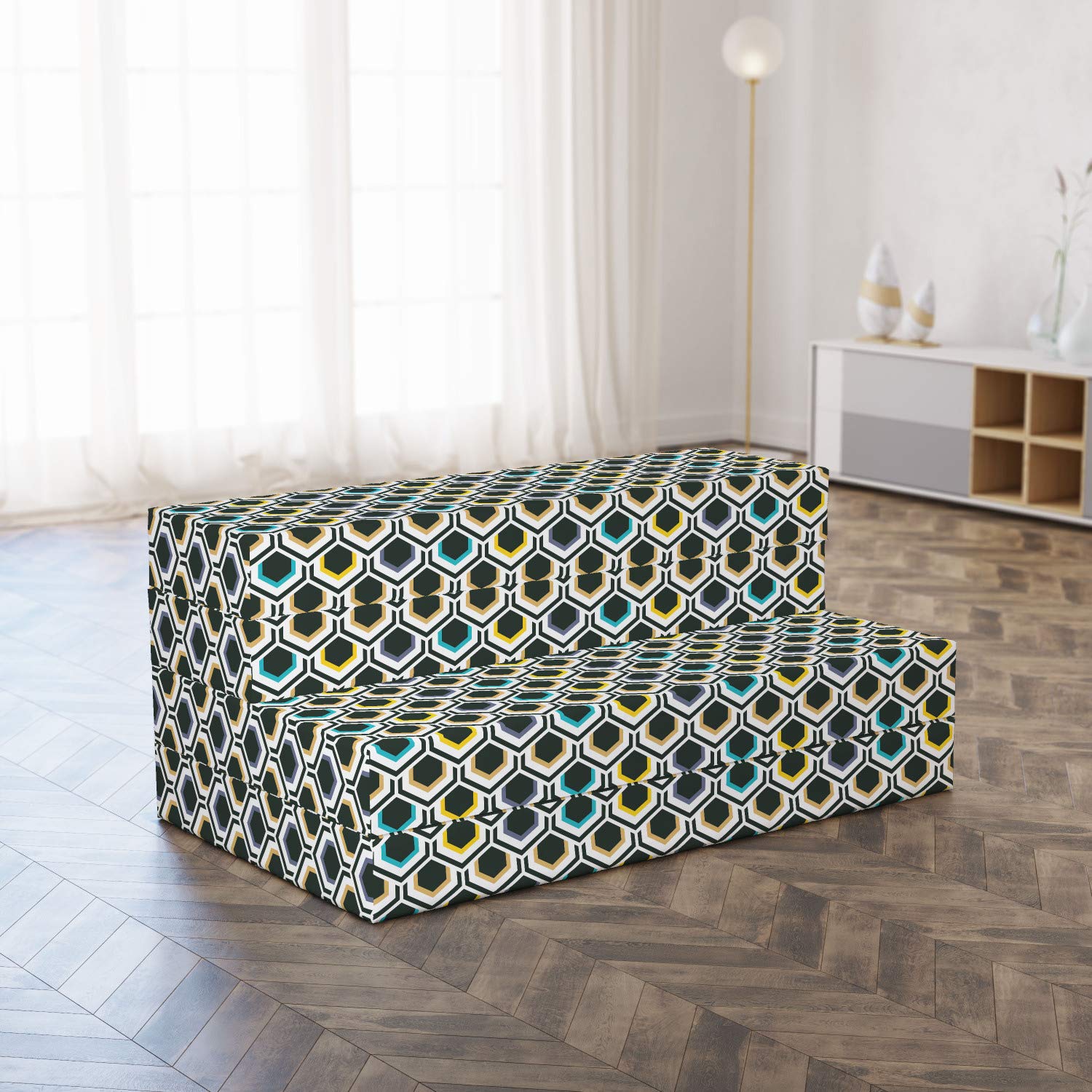 Ambesonne Geometric Foldable Mattress - Hexagonal Overlapping Design for Guest Beds, Camping & Dorm Rooms | Portable Floor Sleeping Mat