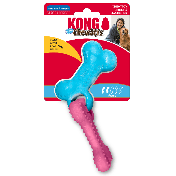 KONG ChewStix Puppy Link Dog Toy - Durable Chew Toy for Teething Puppies, Interactive Play & Training - Perfect for Small & Medium Dogs, Indoor & Outdoor Use