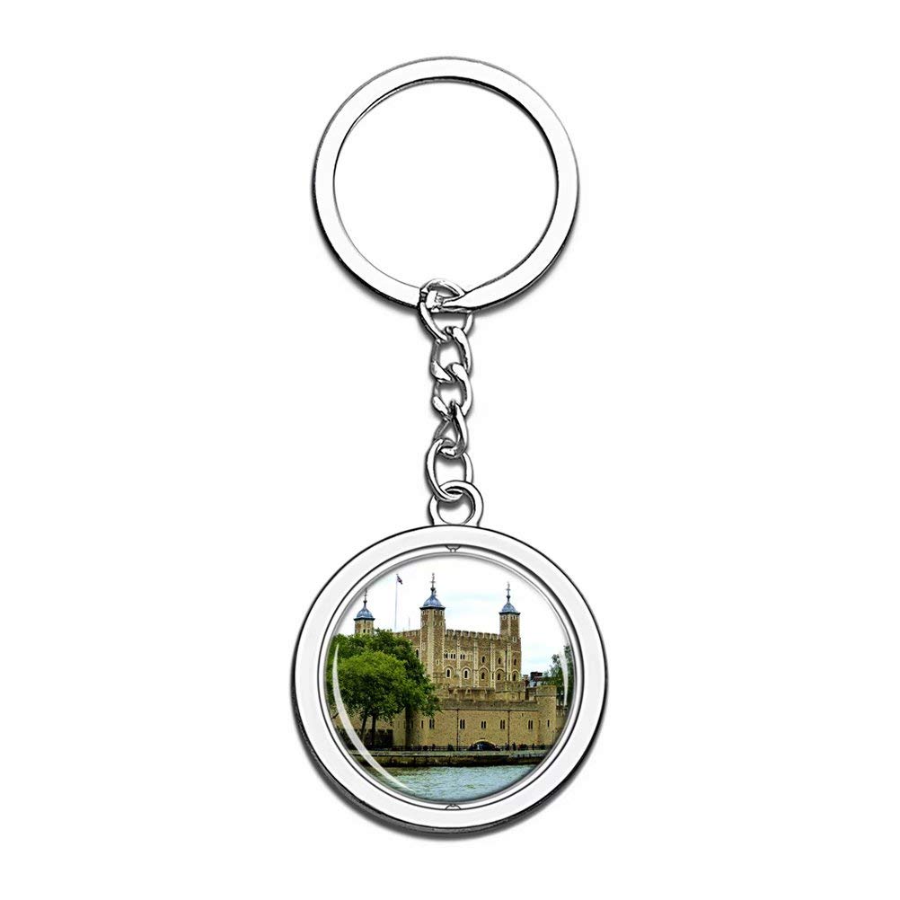 London Tower Keychain - Stainless Steel Souvenir with Crystal Spin Design | England UK Travel Gift for Friends & Family | Perfect for Backpacks, Luggage & Keyrings