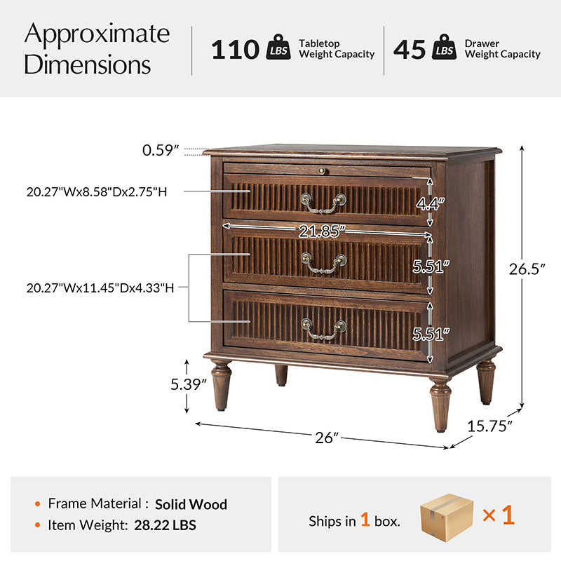 Farmhouse Solid Wood Nightstand with Fluted Drawer - Rustic Bedside Table with Optional Storage Drawer - Perfect for Bedroom, Guest Room, or Cabin Decor
