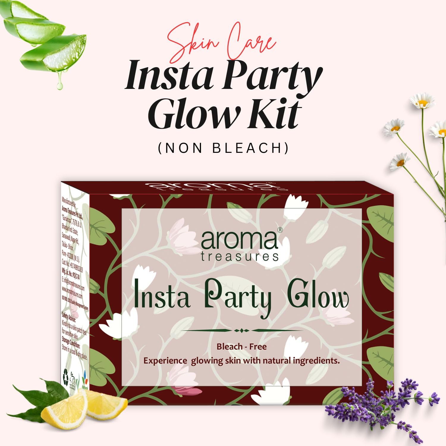 Aroma Treasures Insta Party Glow Kit - Single Use Natural Glow for All Skin Types (Non-Bleach, Pack of 2) | Perfect for Parties, Weddings & Special Events