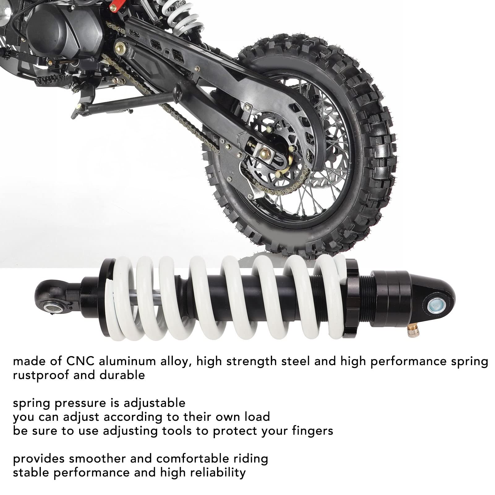 Universal Motorcycle Shock Absorber 290mm/11.42in - Heavy Duty Aluminum Alloy Steel Rear Suspension with Spring Damper - Replacement for Motorcycles, ATVs, Dirt Bikes & Off-Road Vehicles - Perfect for Trail Riding, Adventure Touring & Off-Road Racing