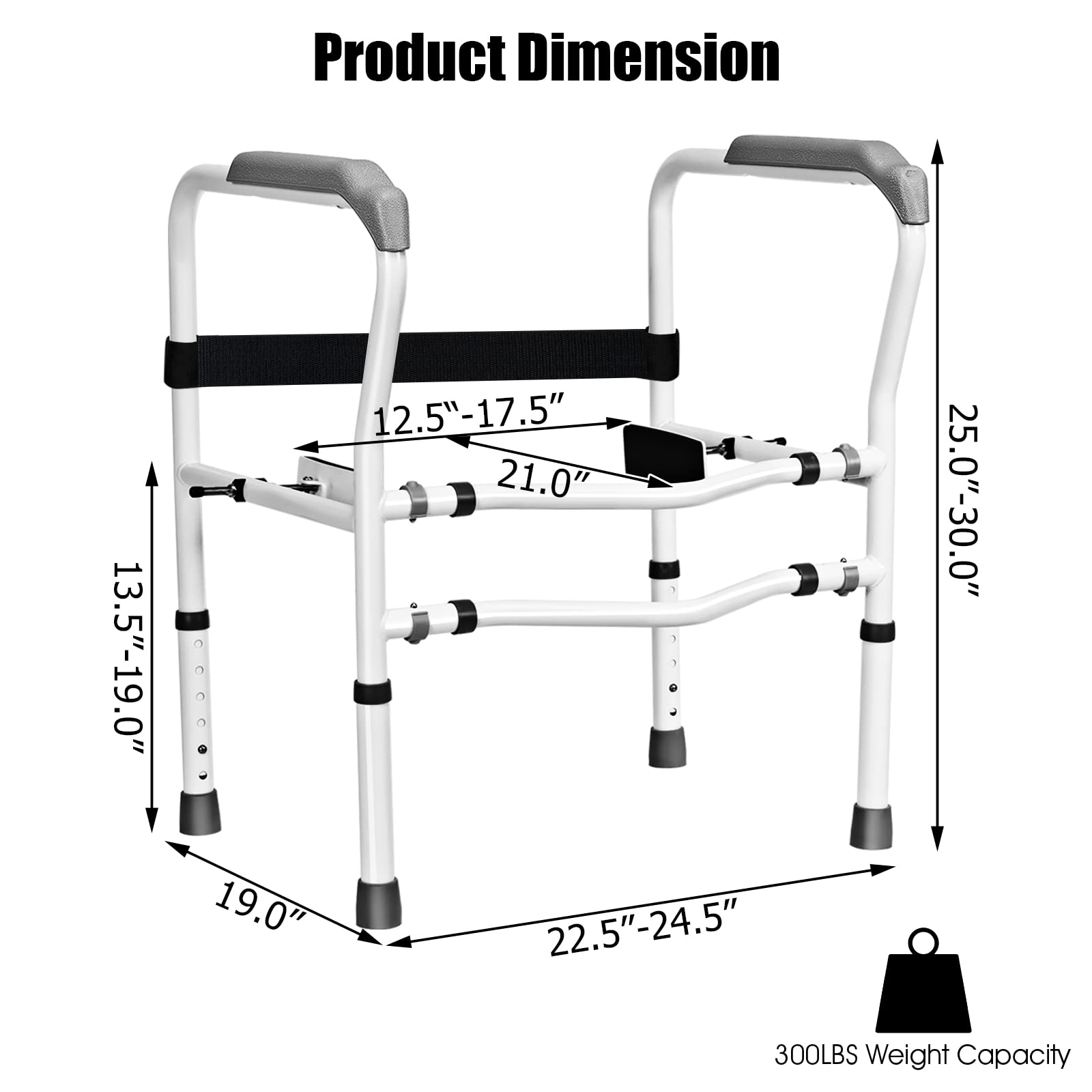 Adjustable Toilet Safety Rail - 300lbs Capacity Rotatable Bathroom Armrest with Clip, Height & Width Assist Frame for Elderly & Disabled - Ideal for Commode Handrails & Grab Bars - Perfect for Bathroom Safety & Mobility Support