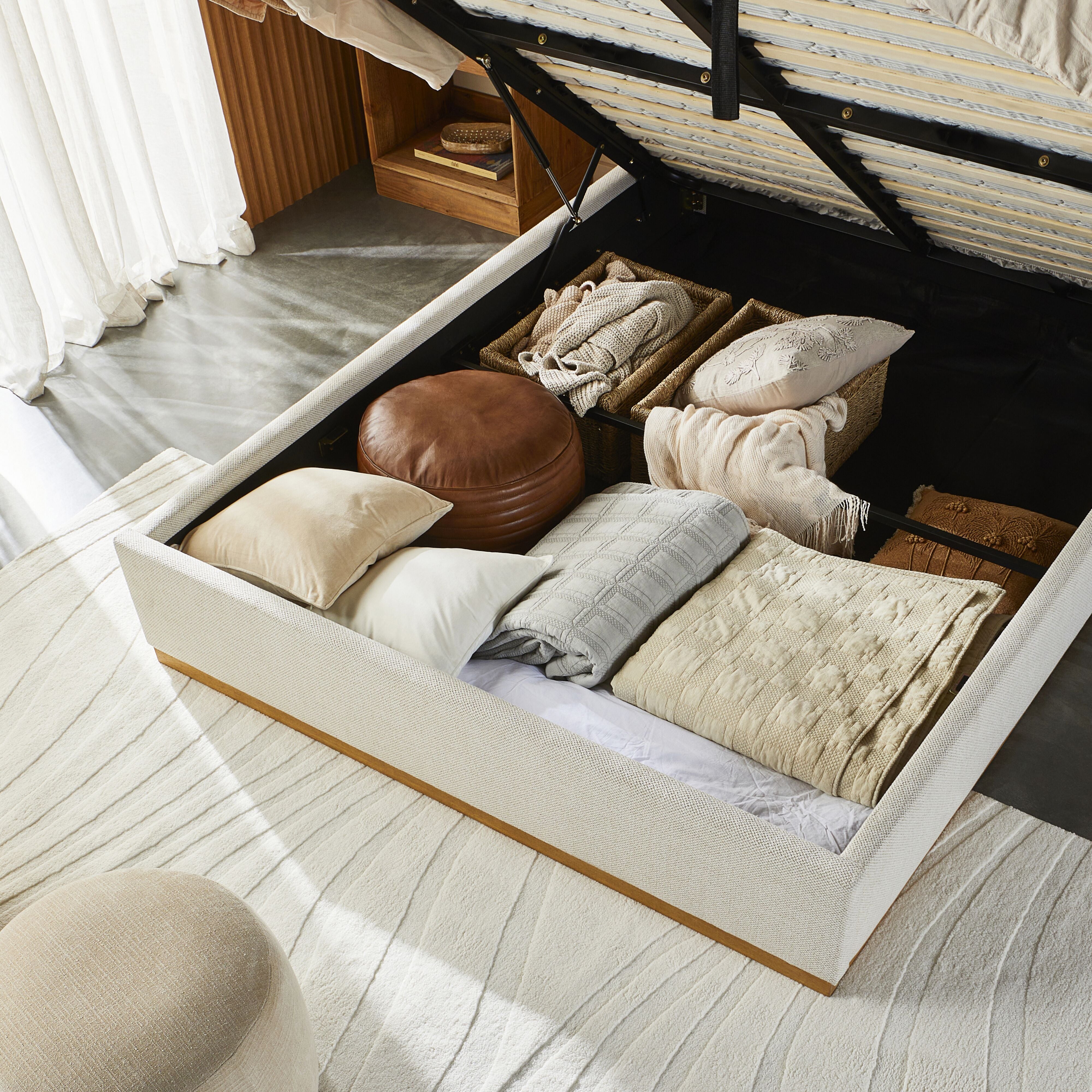 Avalonia Queen Size Bed with Gas Lift Storage - Modern Platform Bed Frame for Small Spaces & Guest Rooms | Easy Assembly & Durable Design