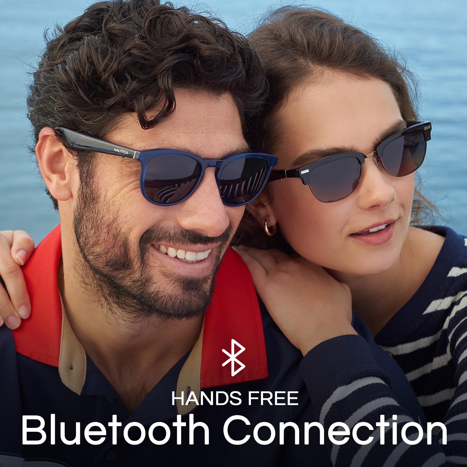 Nautica Tailwind Smart Sunglasses for Men & Women - Wireless Bluetooth Glasses with Open Ear Speakers, Built-in Mic & Polarized UV400 Lenses - Solid Navy Blue (Wide Fit) - Perfect for Running, Cycling & Outdoor Activities