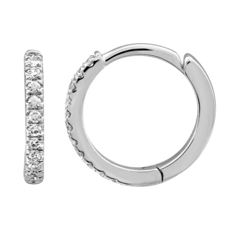 14K White Gold Diamond Huggie Hoop Earrings for Women - Elegant Everyday & Party Jewelry Gift