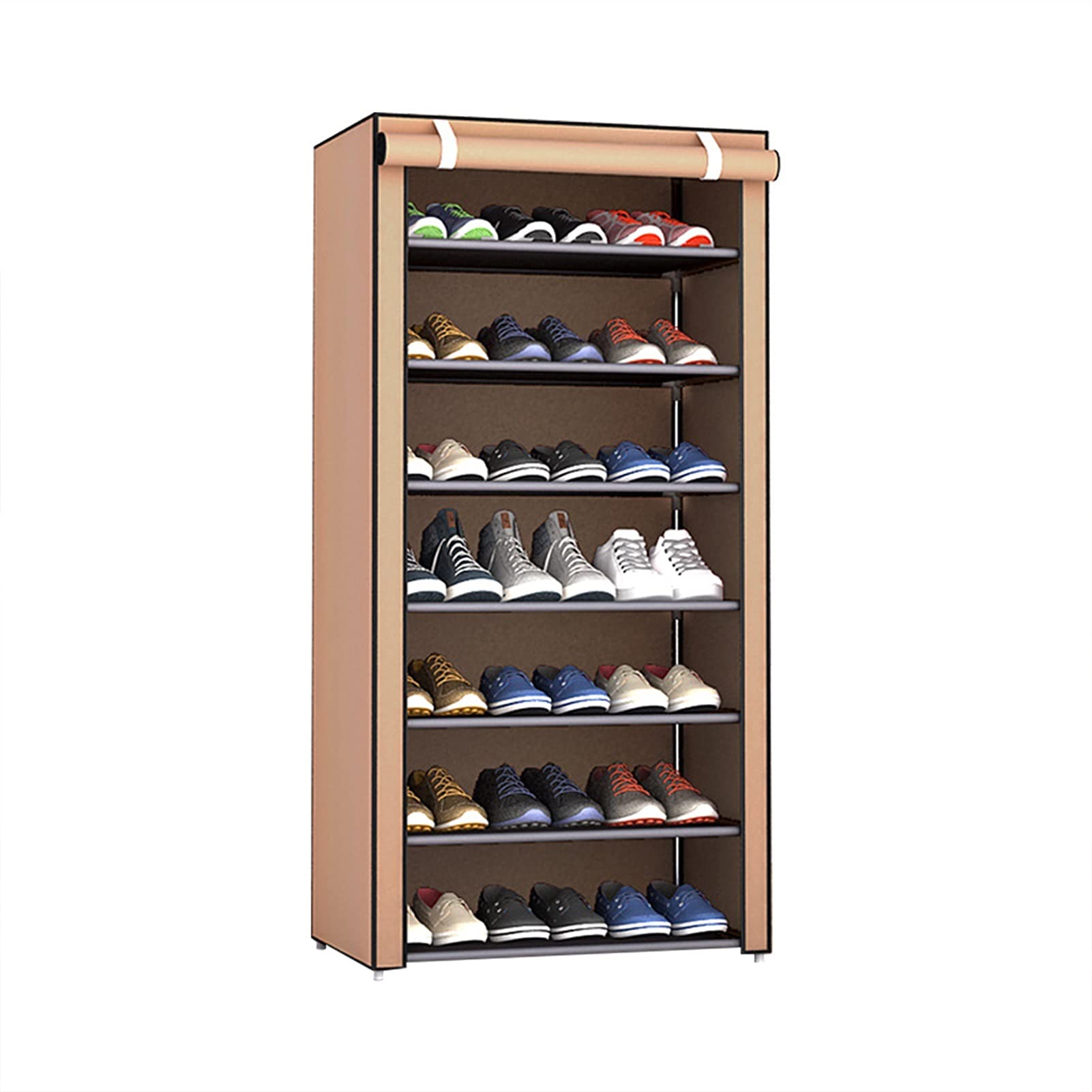 TOMYEUS 7-Layer Shoe Rack Organizer - Space Saving DIY Shoe Cabinet for Home, Dorm & Closet - Multi-Tier Dustproof Shoe Storage Shelf (Coffee) - Perfect for Small Spaces & Apartment Living