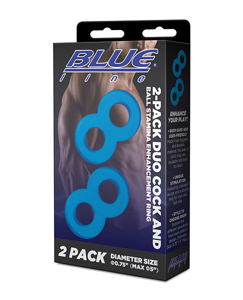 Blue Line Duo Cock Ring for Men - 2 Pack Penis Ring for Stamina & Pleasure Enhancement - Perfect for Couples & Solo Play