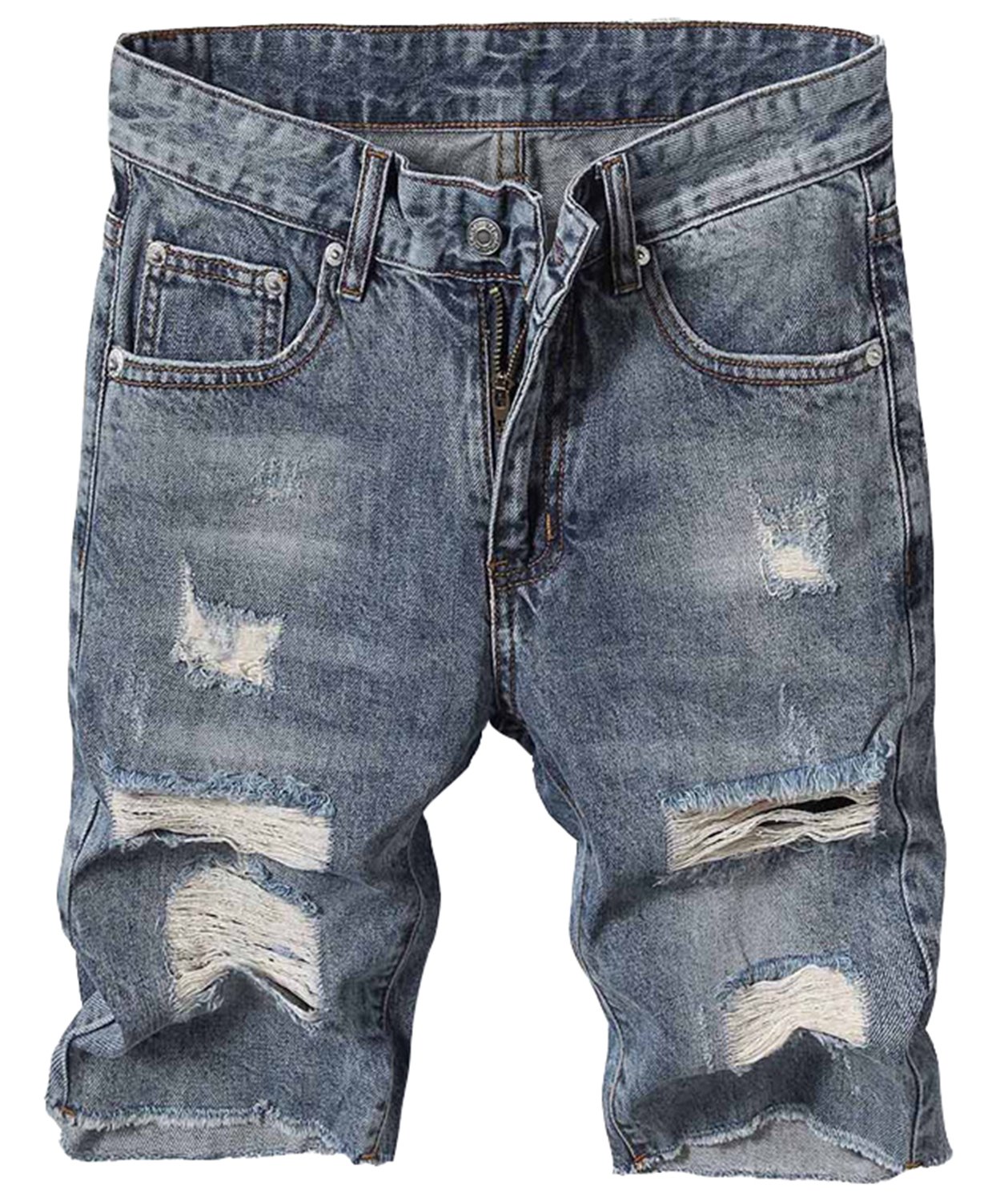 Men's Slim Fit Distressed Denim Shorts - Ripped Cut-Off Jean Shorts in Blue (Size 30) | Perfect for Summer Outfits, Beach Wear & Casual Street Style