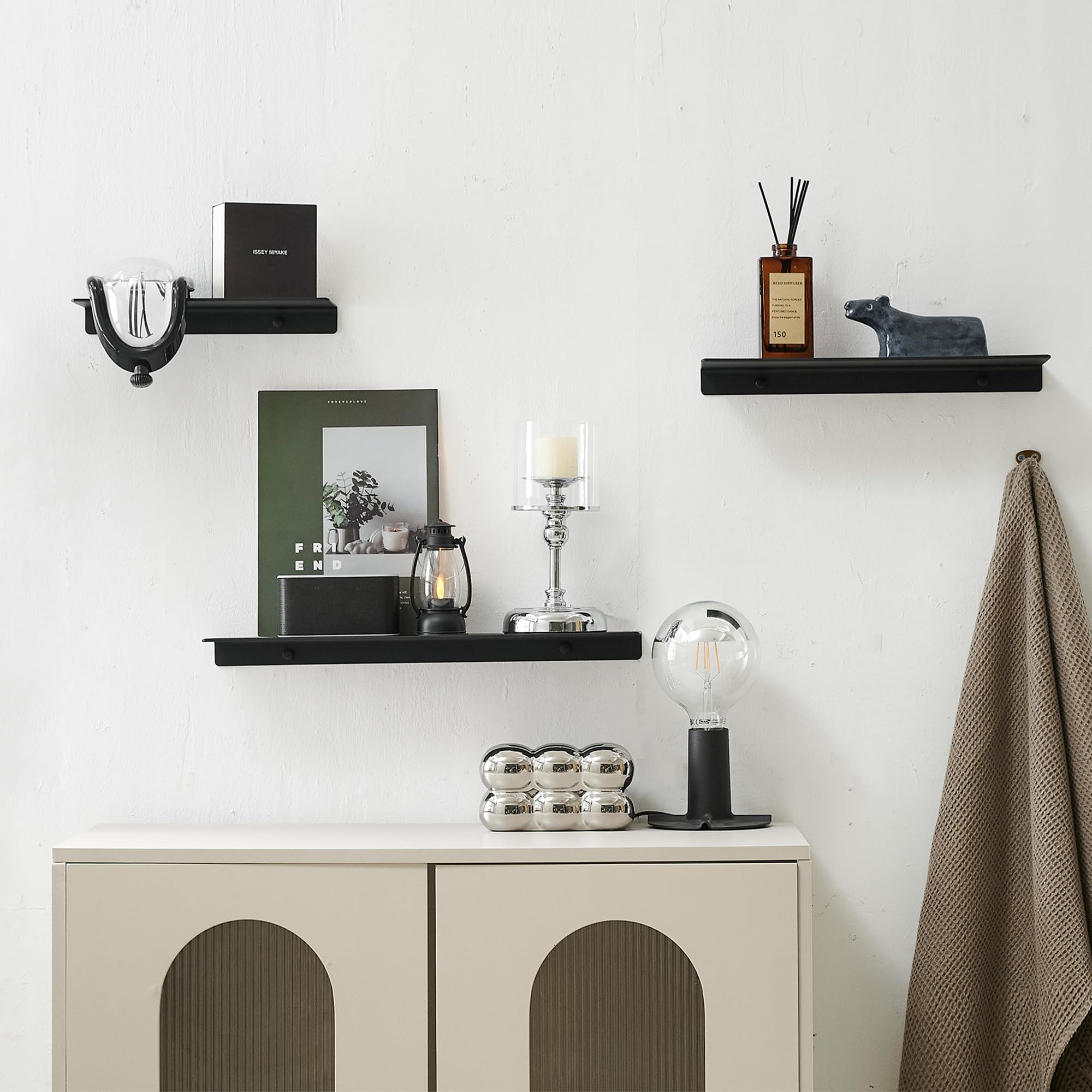 JOOM Metal Wall Shelf - 16 Inch Black Floating Shelf for Bathroom, Kitchen & Living Room - Small Display Shelves for Wall Storage & Decor - Modern Home Organization Solution