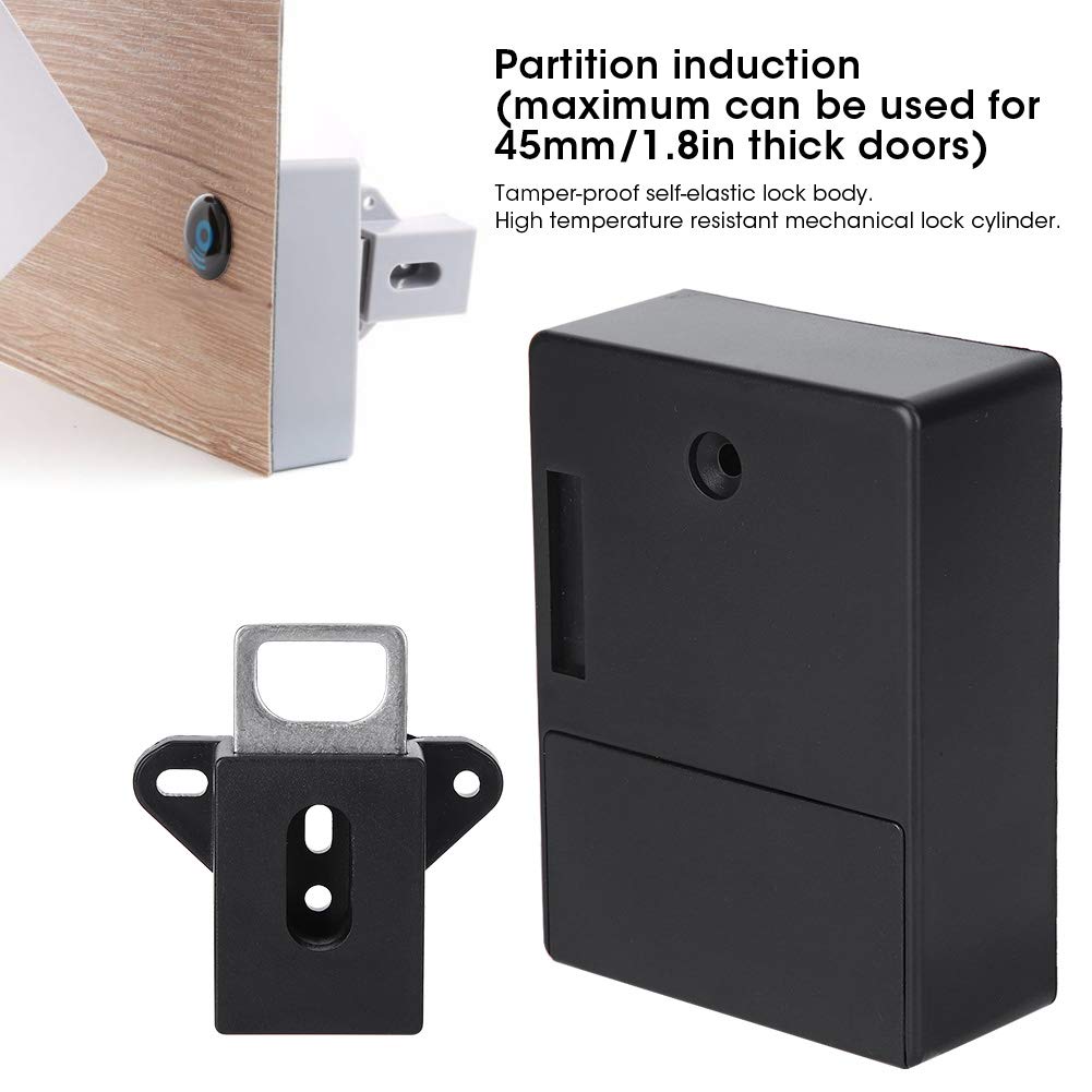 Smart RFID Cabinet Lock - 125KHz Electronic Drawer Lock with Key Card Access, No Drill Installation for Wardrobe, Sauna, Wooden Cabinet & Cupboard (Black) | Secure Storage for Home, Office & Commercial Spaces