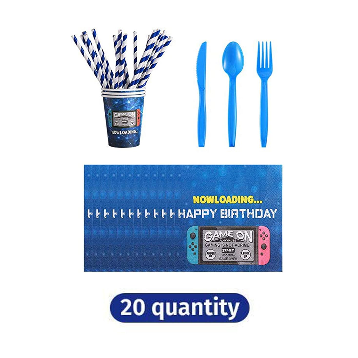 162CT Video Game Party Supplies Set - Includes Paper Plates, Cups, Straws, Napkins, Utensils, Table Cover & Banner | Perfect for Video Game Themed Birthday Parties & Events | Serves 20 Guests | Great for Gaming Parties, Streamer Events & Esports Celebrations