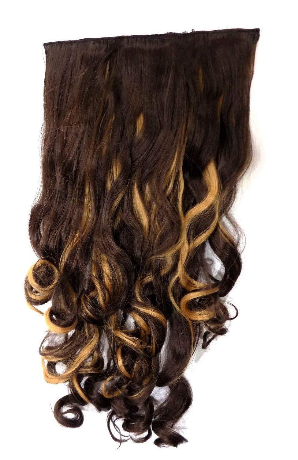Glan 5 Clips 20-22 Inches Curly Synthetic Hair Extensions for Women - Golden Brown - Instant Length & Volume - Full Head Clip-in Extensions for Daily Wear & Special Occasions