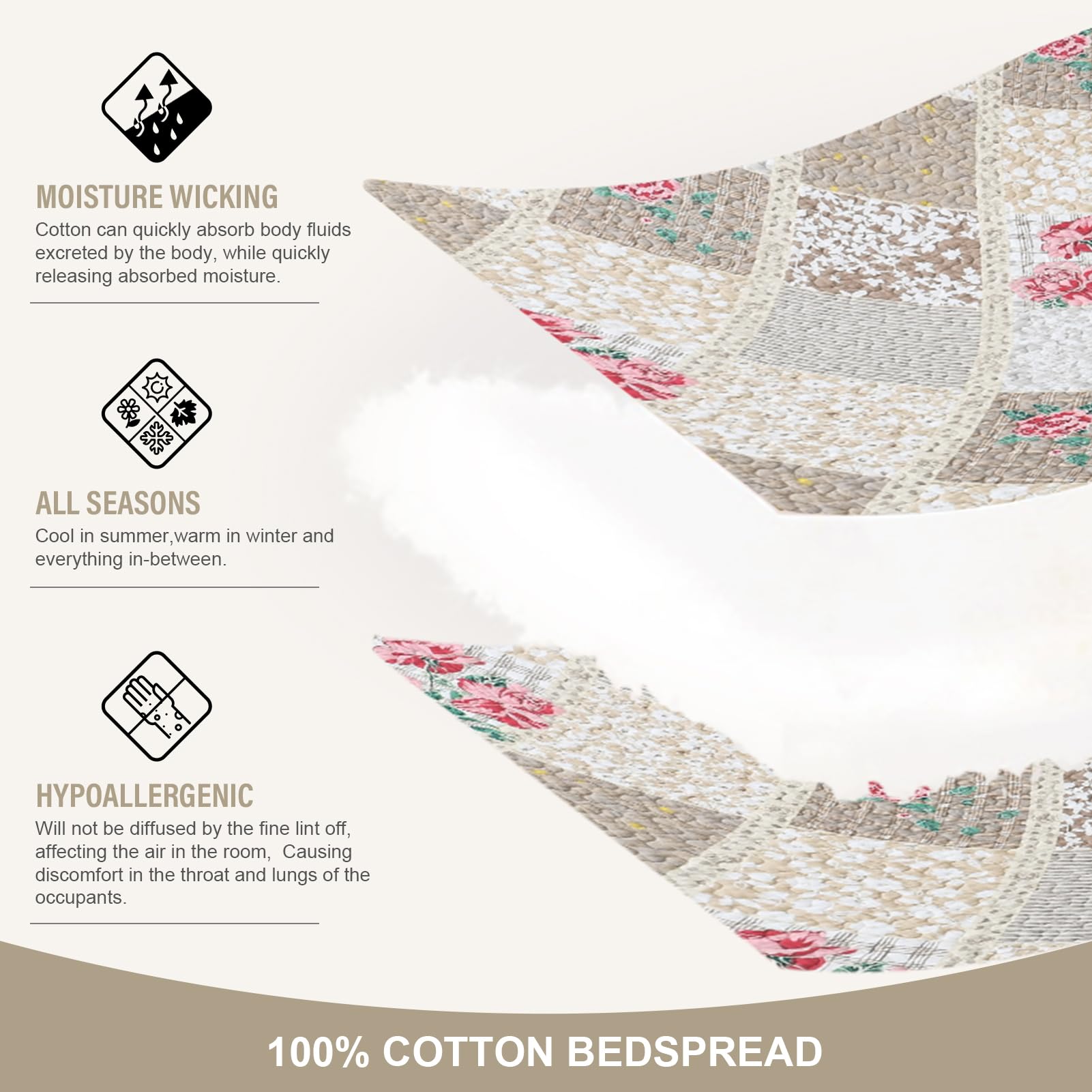 100% Cotton Oversized King Quilt Bedspread 120