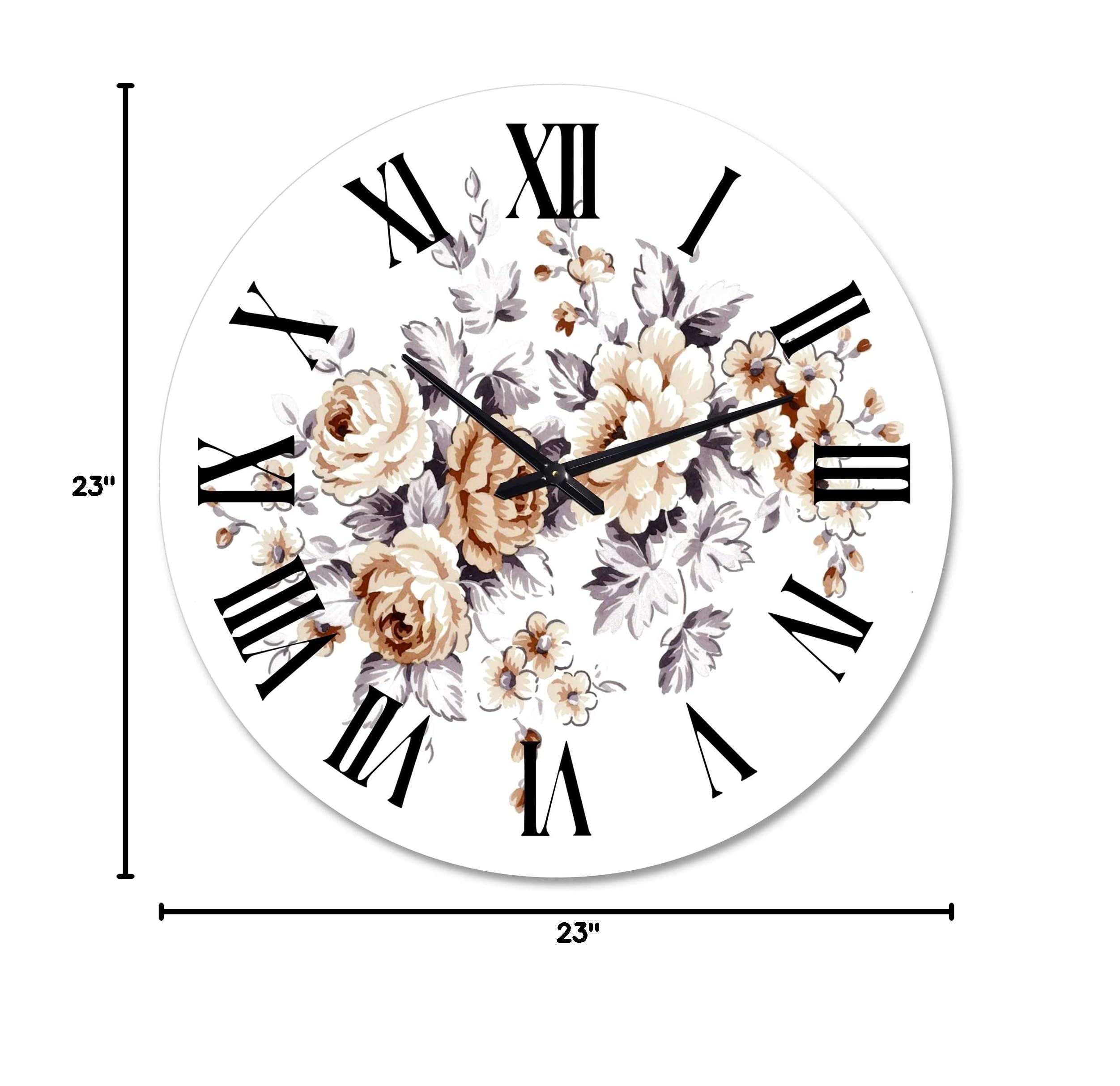 Pink Wild Roses Traditional Wall Clock - Large Floral & Botanical Wall Clock for Home Decor | Perfect for Living Room, Bedroom, and Office