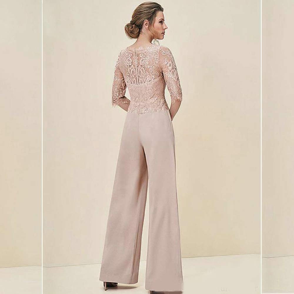 Elegant Lace Jumpsuit for Wedding Guest - Long Sleeve Mother of The Bride Pant Suit with Back Zipper | Perfect for Formal Events, Bridal Showers & Special Occasions