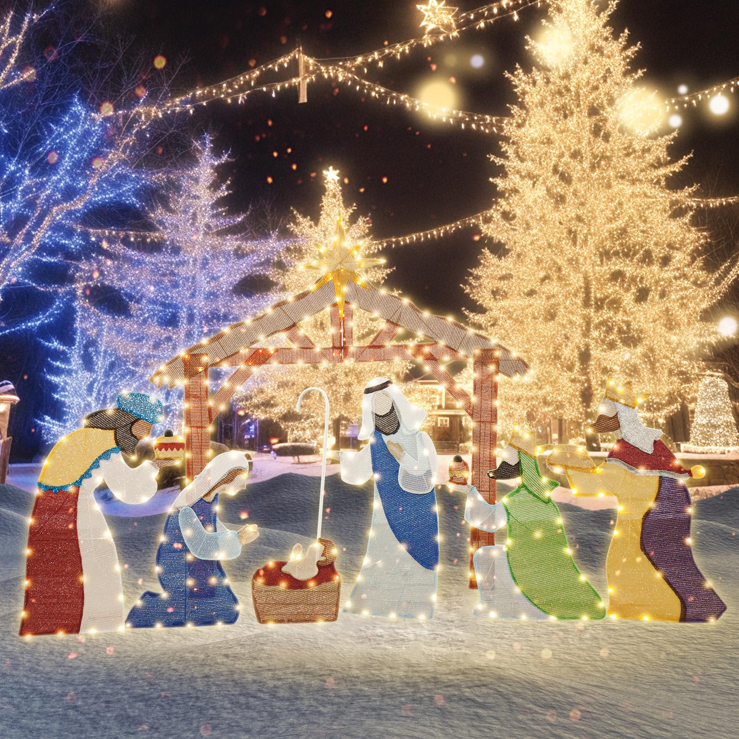 5FT Nativity Set Outdoor Christmas Decoration - LED Lighted Holiday Display for Yard, Lawn, Indoor & Outdoor - Durable Waterproof Nativity Scene for Home, Church & Garden Decorations (Perfect for Holiday Parties & Festive Celebrations)